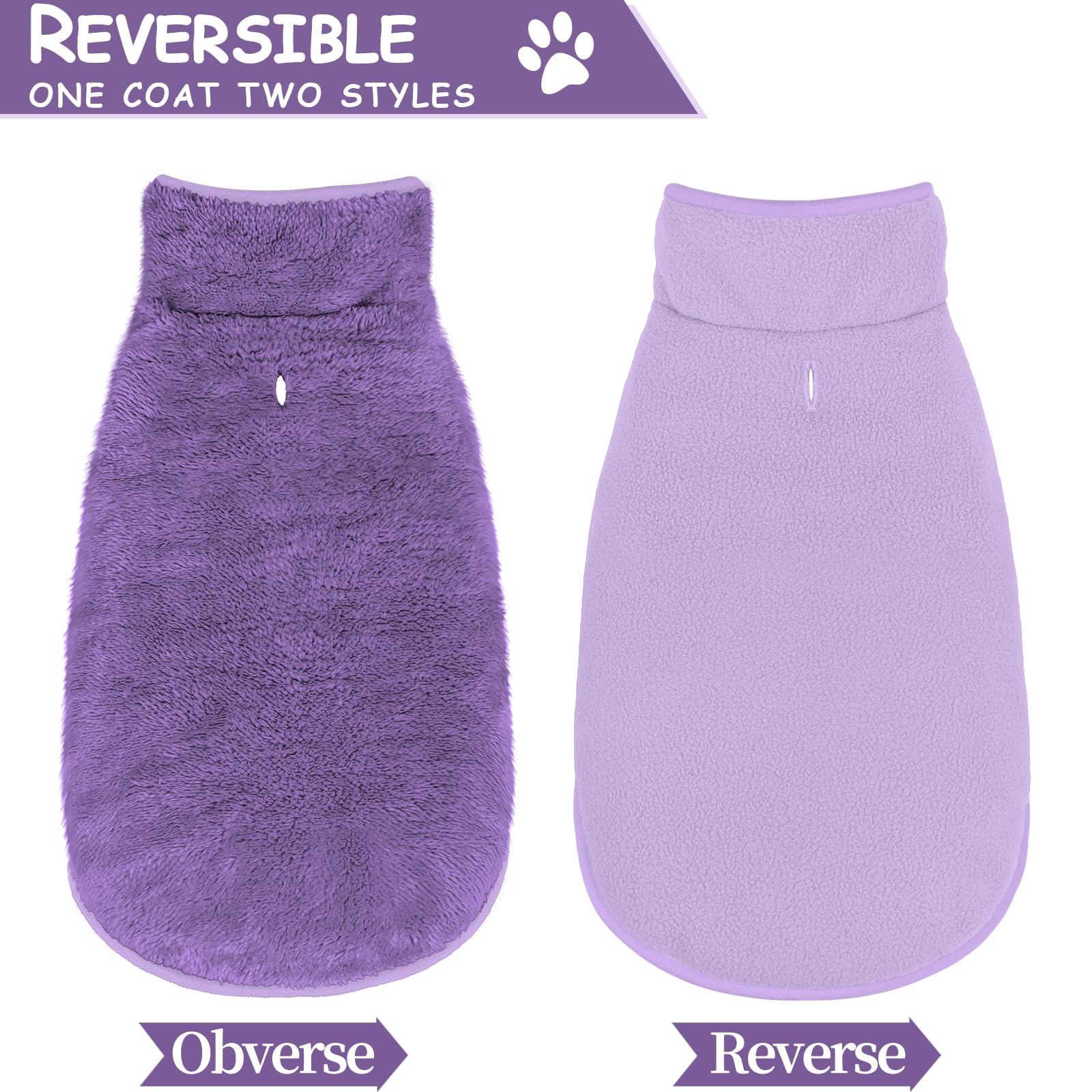 Malier Reversible Fleece Dog Coat, Windproof & Warm, Perfect For Cold Weather & Snow, Available In Purple For Small To Large Dog