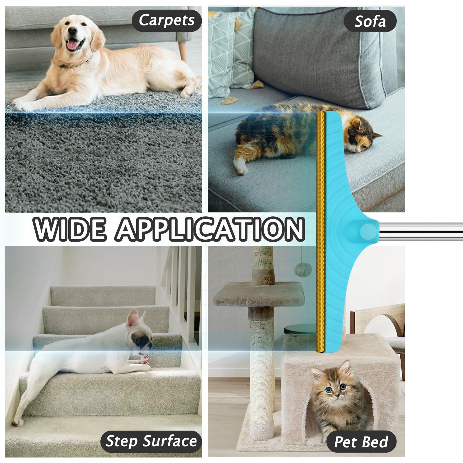 Eaersan Carpet Rake for Pet Hair Removal - Reusable Pet Hair Remover, 60    Adjustable Long Handle Cat Dog Carpet Rake Scraper,