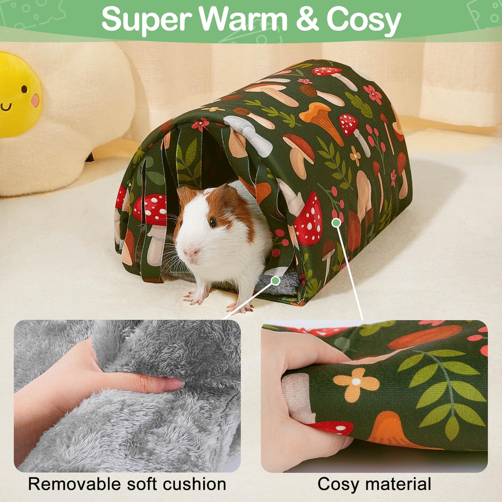 Washable Guinea Pig Tunnel With Curtains - Cozy Hamster Hideout Fit For Small Animals - Soft Accessories For Hamster/Chinchilla/