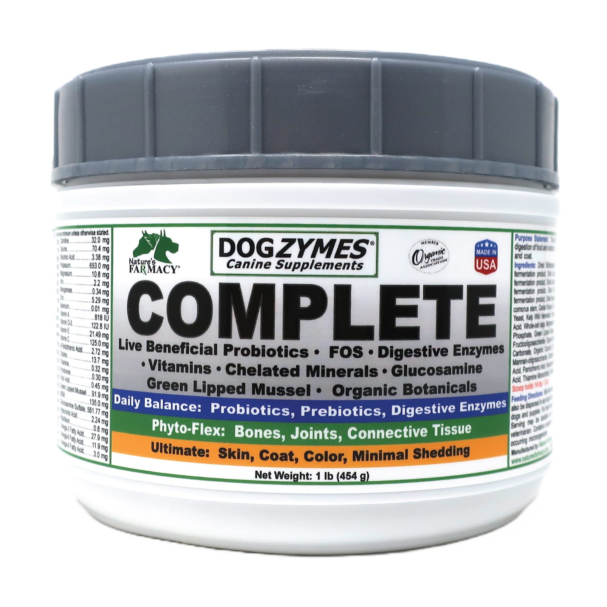 Dogzymes Complete - Probiotics, prebiotics, Glucosamine, Chondroitin, MSM and Hyaluronic Acid, Complete Skin and Coat Care (1 Po