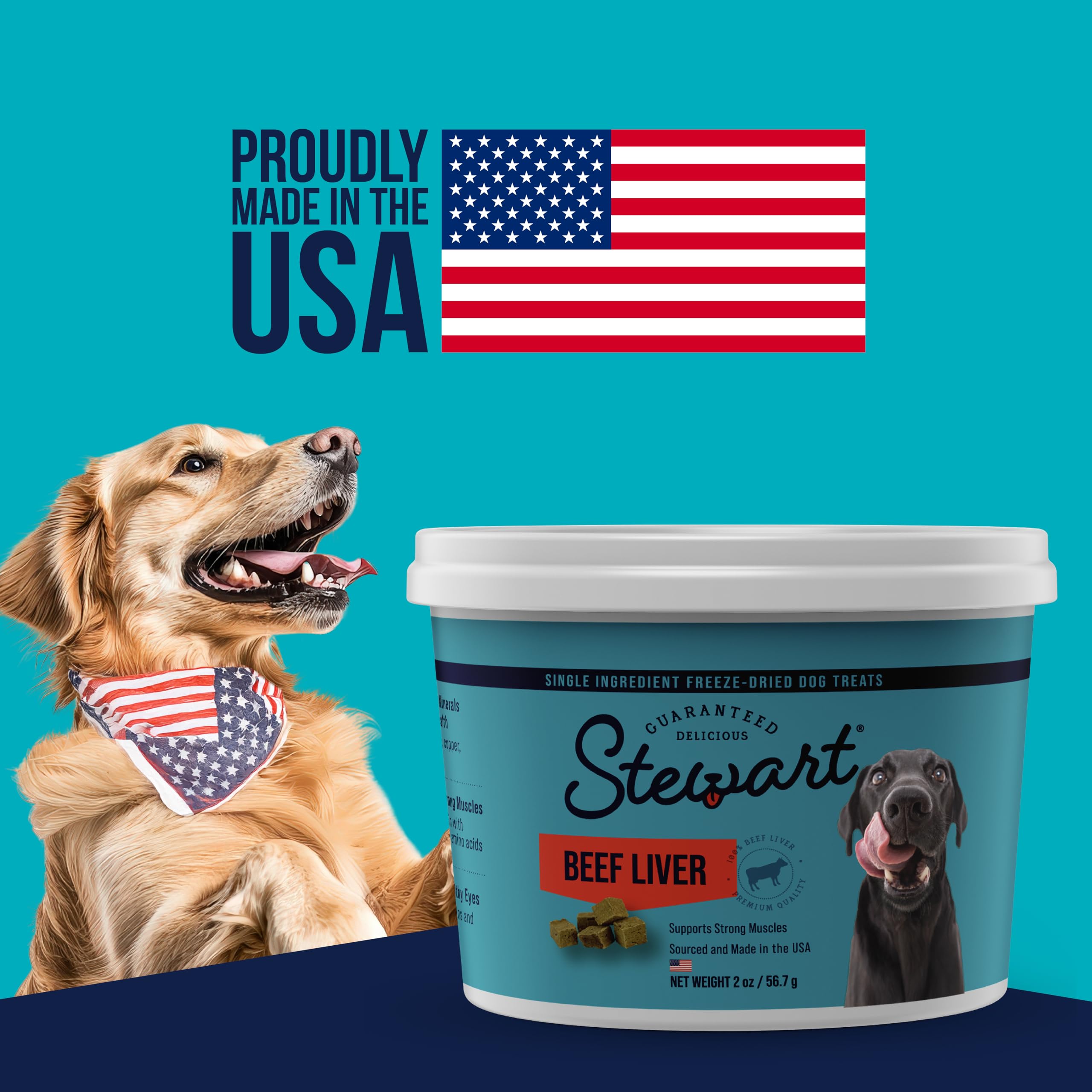 Stewart Freeze Dried Dog Treats, Beef Liver, Grain Free & Gluten Free, 12 Ounce Resealable Tub, Single Ingredient, Made in USA,