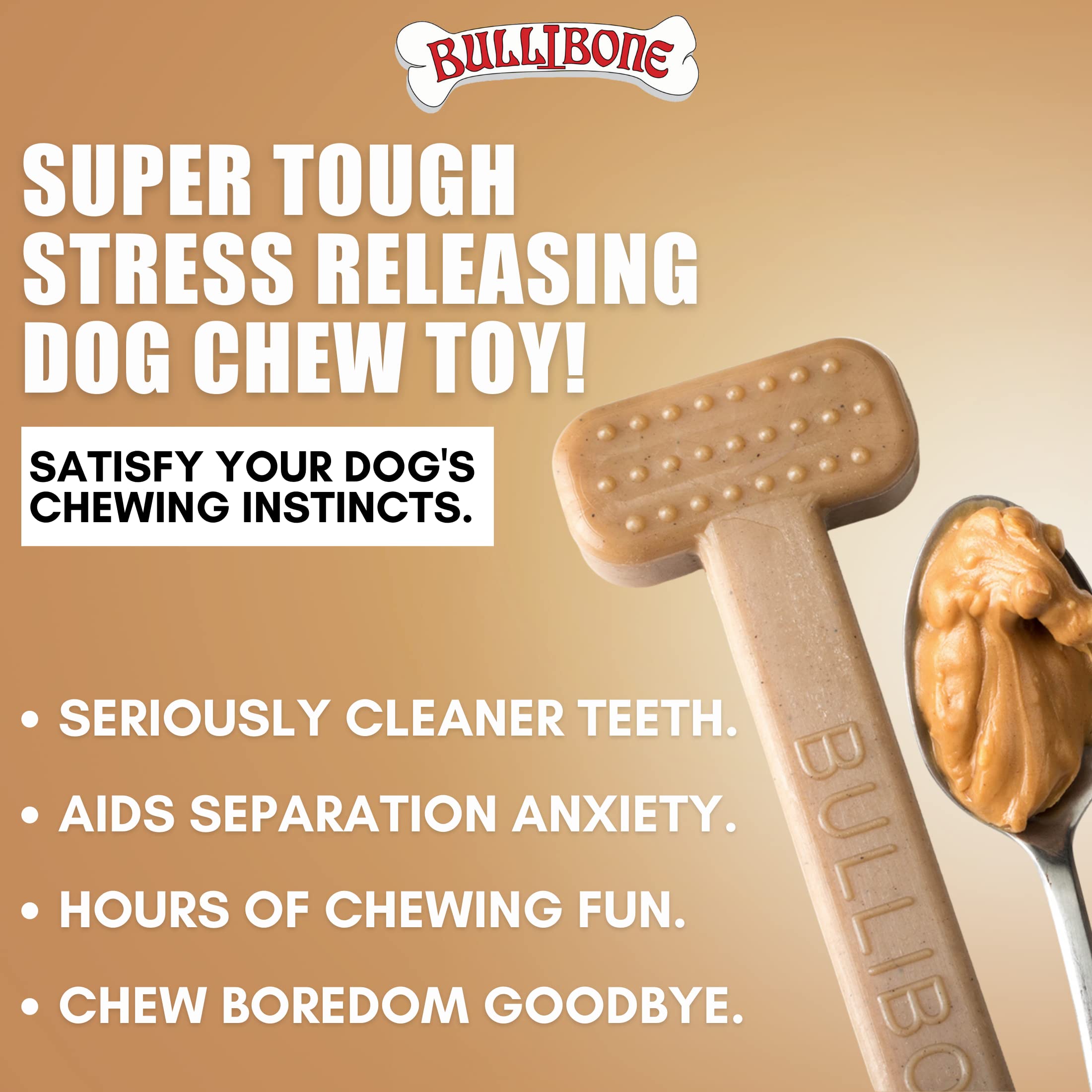 Bullibone Nylon Dog Chew Toy Nylon Bone - Improves Dental Hygiene, Easy to Grip Bottom, and Permeated with Flavor (Peanut Butter