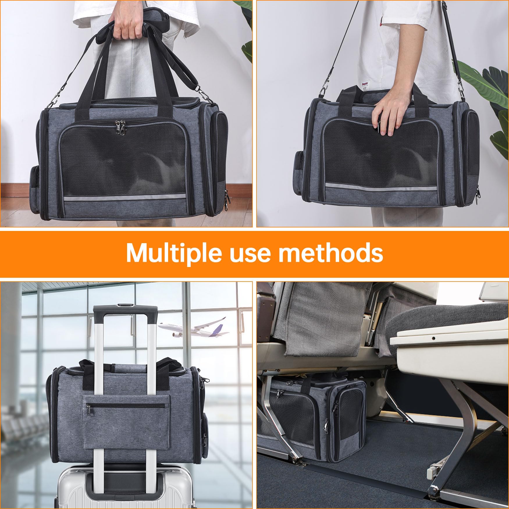 Groxkox Cat Carrier Pet Travel Carrier By Airplane Approved Under Seat, Tsa Airline Approved Soft-Sided Dogs Carrier Bag For Cat