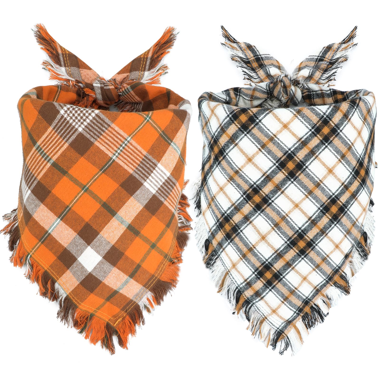 Viretec Fall Dog Bandana, Thanksgiving Autumn Dog Bandana Orange Plaid Pet Scarf For Boy And Girl, Seasonal Holiday Reversible Triangle Bibs For Large X-Large Dogs And Cats