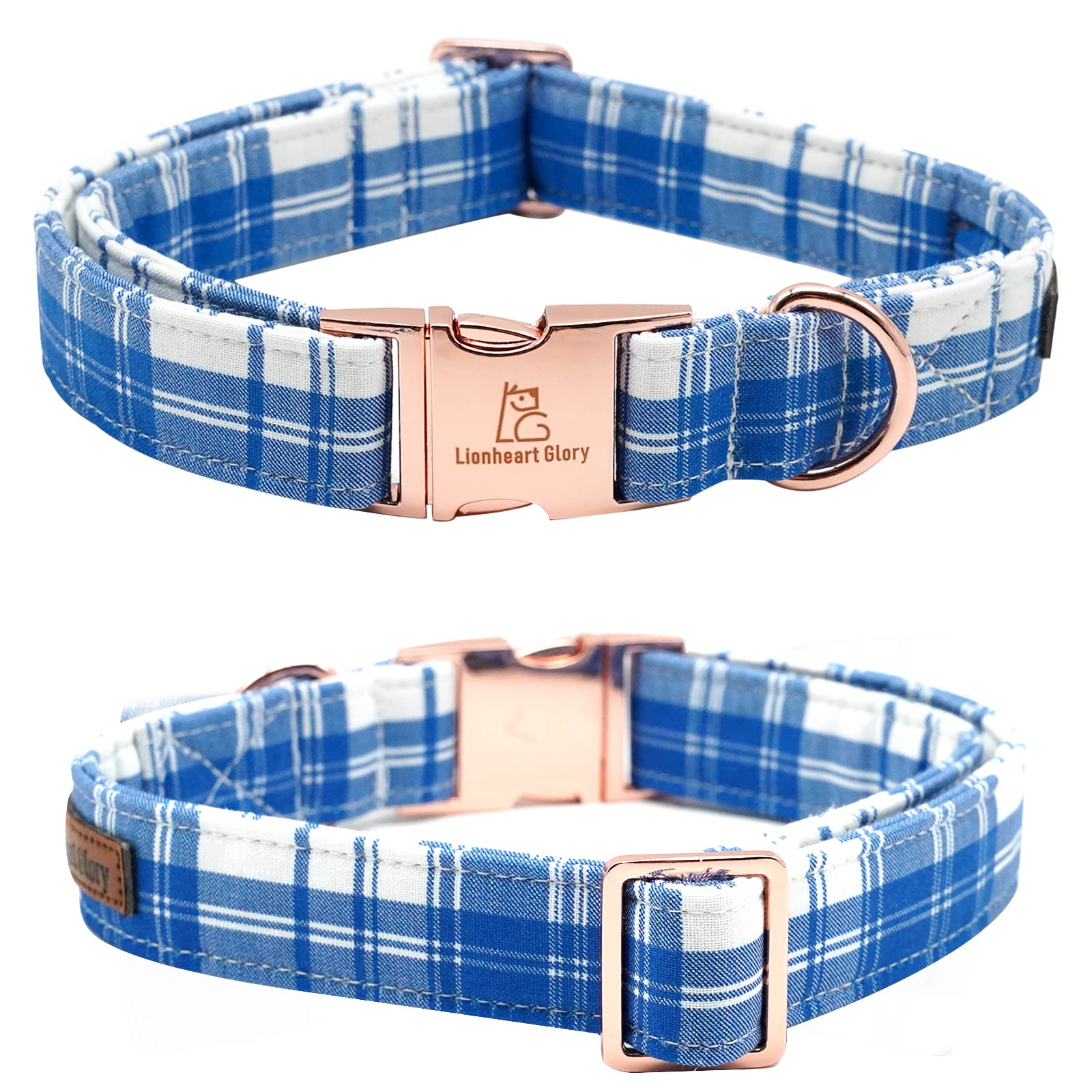 Lionheart Glory Adjustable Blue Plaid Heavy Duty Dog Collar For Large Dogs