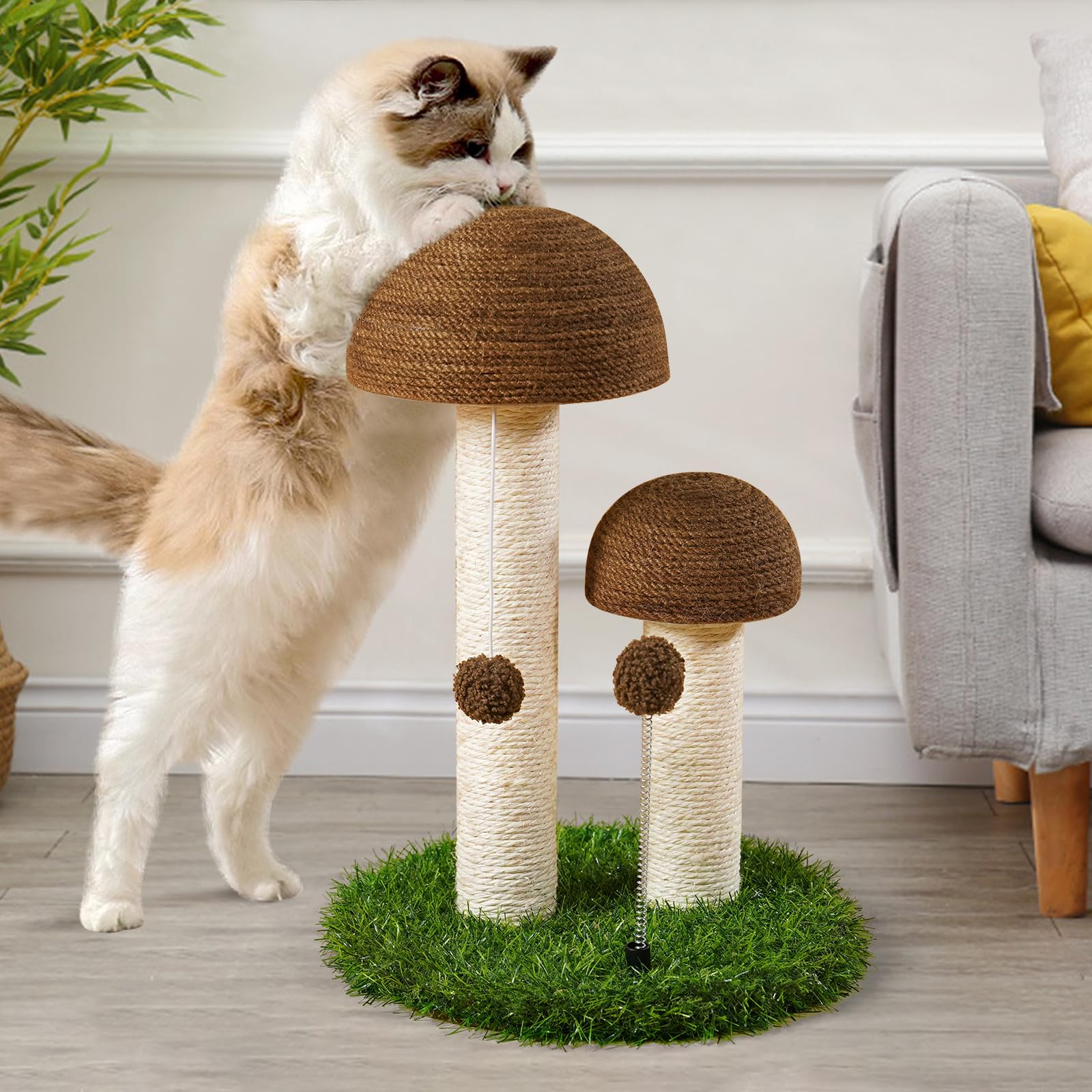 Odoland Cat Scratching Post Mushroom Natural Sisal Board Scratcher For Kitten Health And Good Behavior, Furniture Scratch Deterrent Accessories For Cats And Kitten Brown