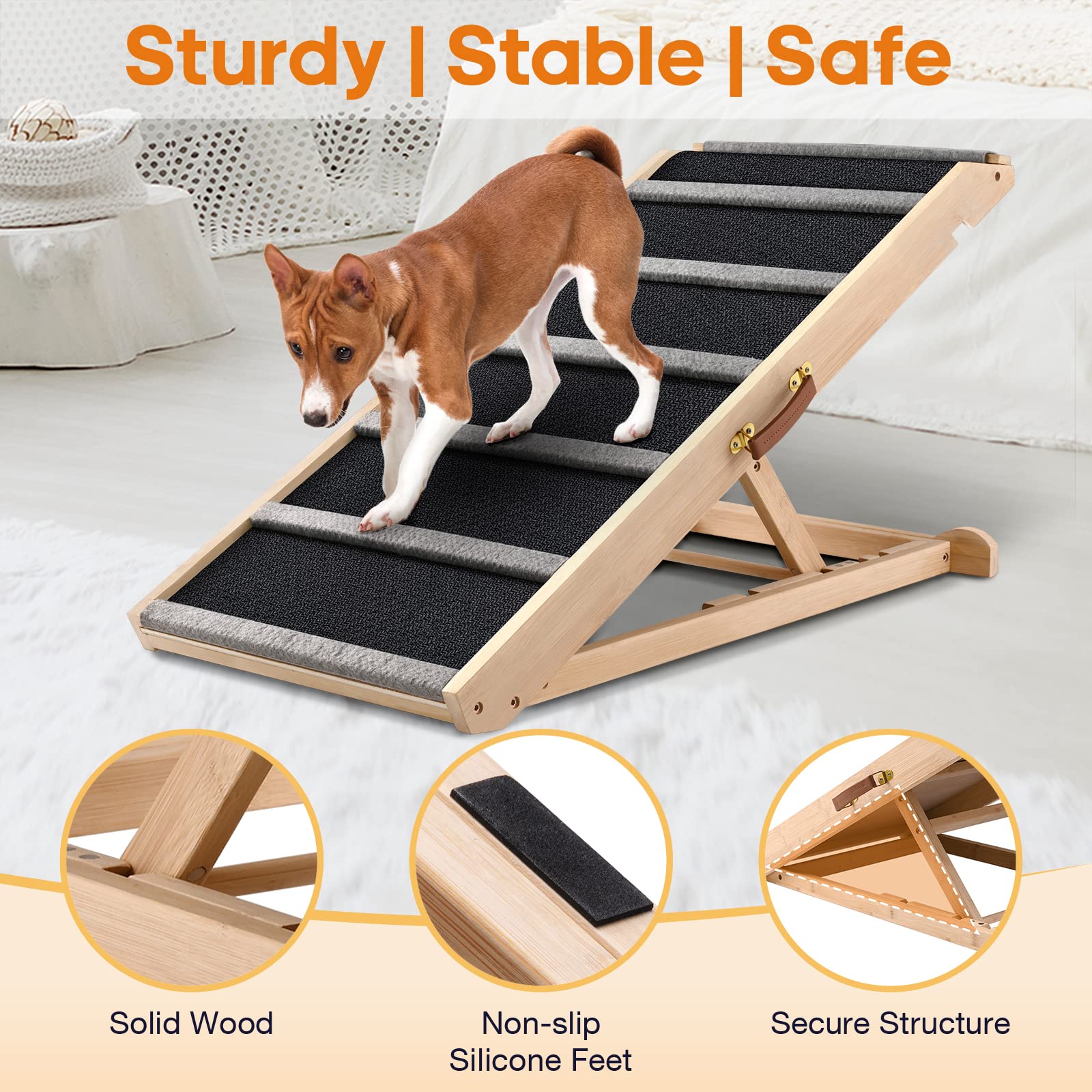 Dog Ramp for Bed - Extra Wide - Excellent Traction, Pet Ramp for Small Large Dogs to Get on Couch Car, Non-Slip Rubber Surface,