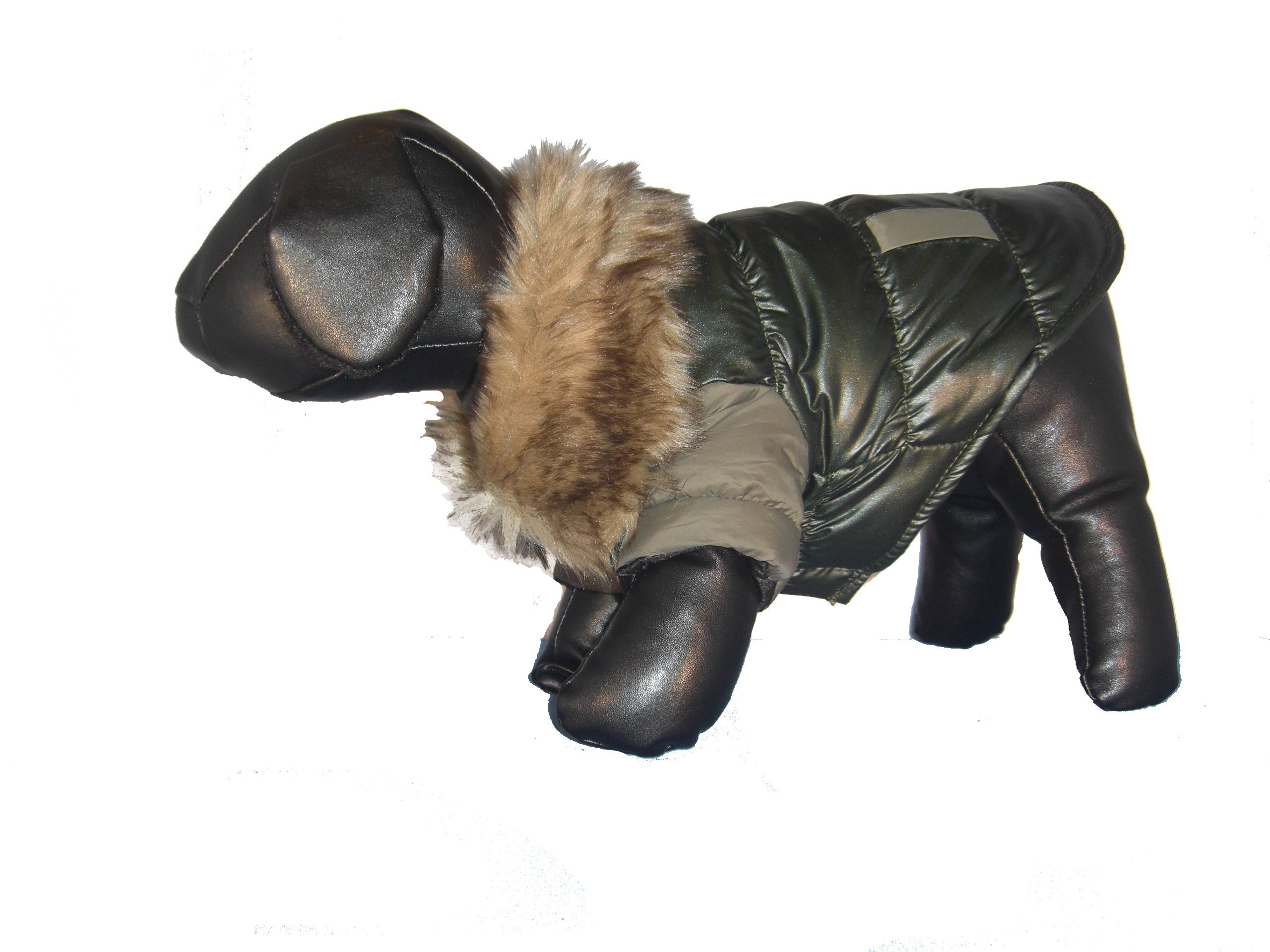 Ultra Fur Collar Dog Jacket in Dark Green Size: X-Large
