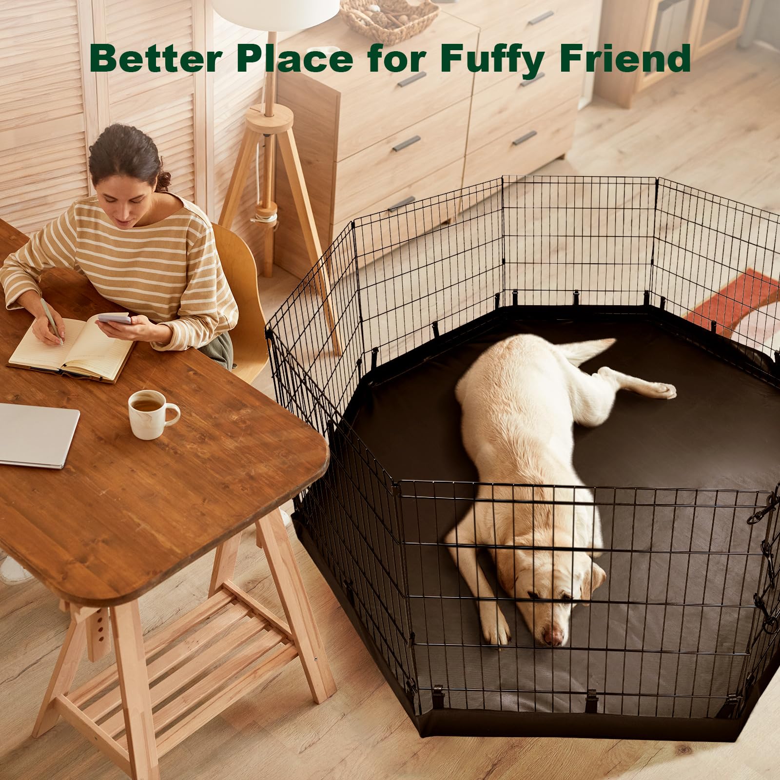 Pjyucien Dog Playpen - Metal Foldable Dog Exercise Pen, Pet Fence Puppy Crate Kennel Indoor Outdoor With 8 Panels 30H & Bottom P