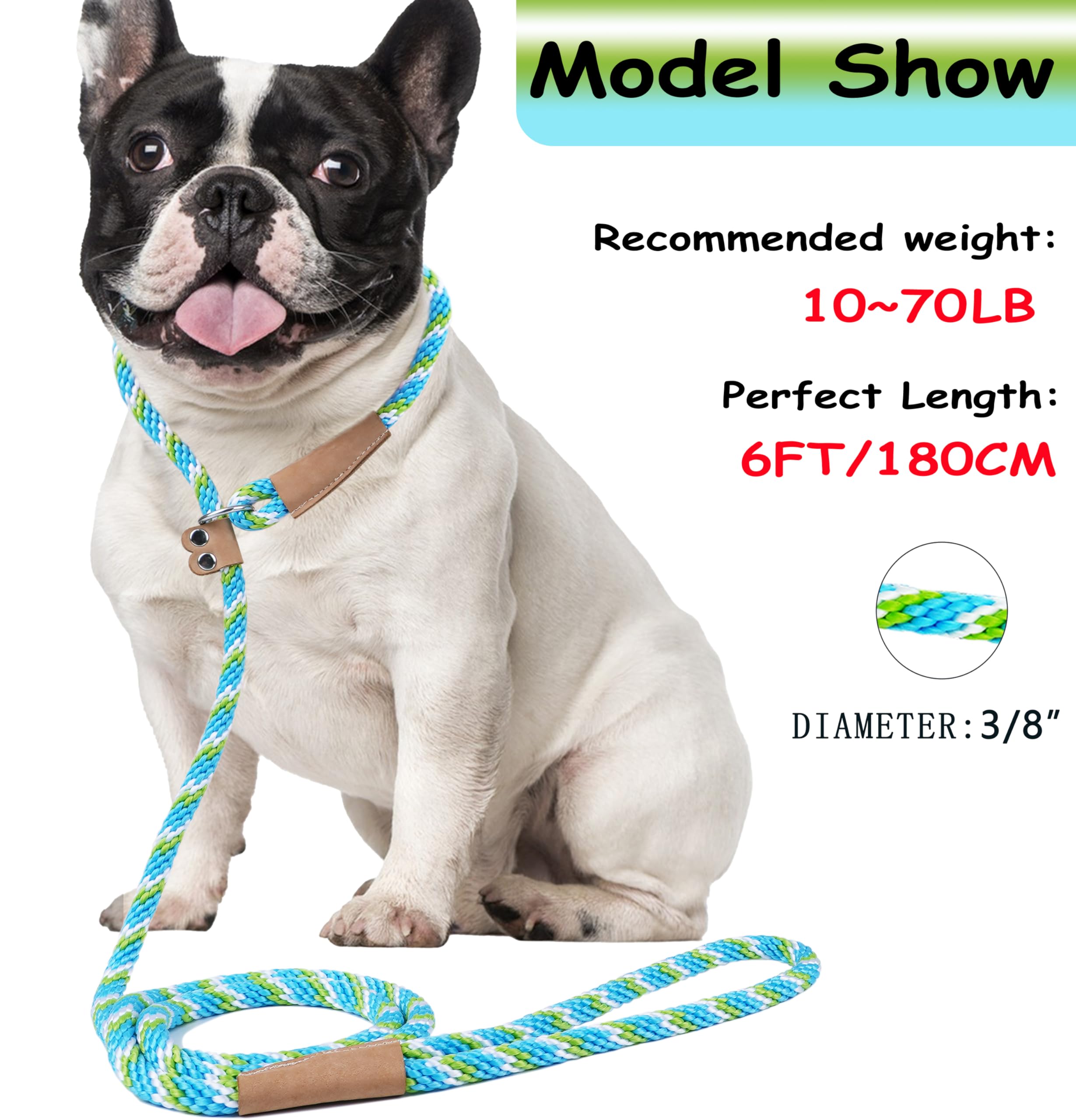 Tochibabe 6 Ft Slip Leads For Dogs No Pull Dog Training Leash Slip Leash Dog Lead Strong Dog Loop Leashes Colorful Braided Rope