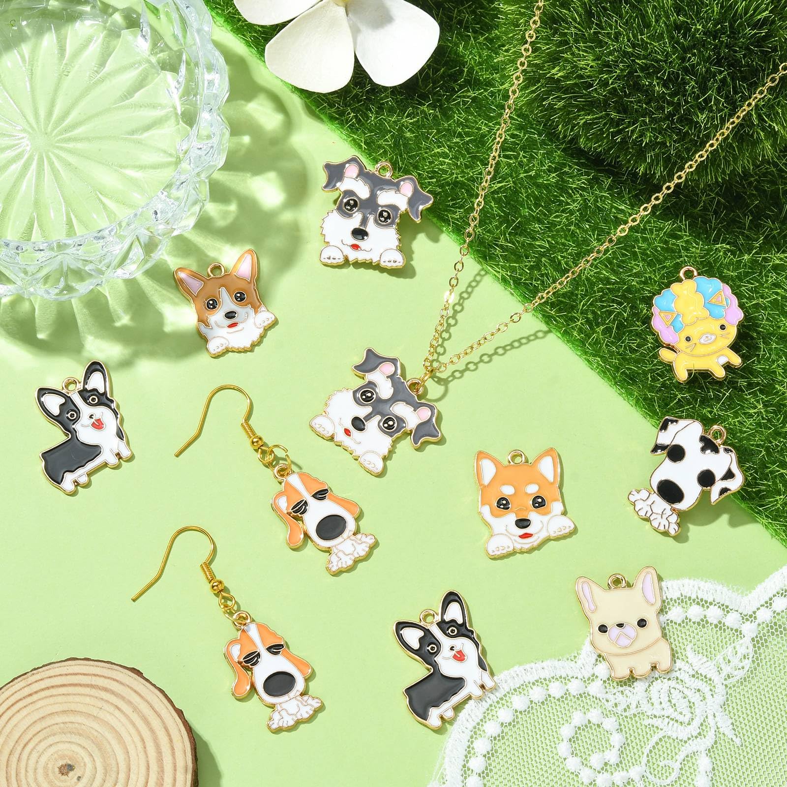 Danlingjewelry 16Pcs 8 Styles Enamel Dog Charms Cute Dog Head Charms Animal Pet Puppy Pendants For Diy Necklace Jewelry Making