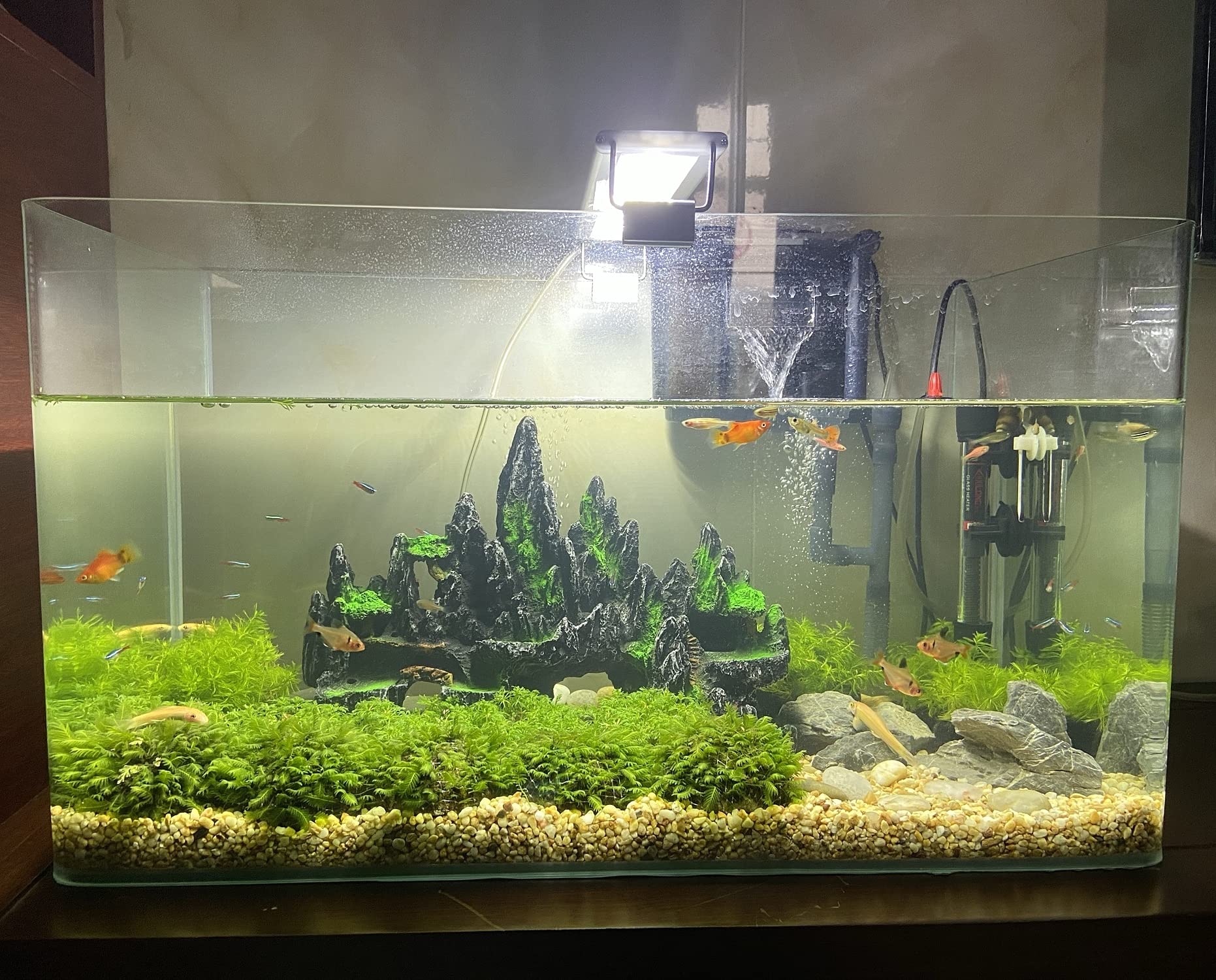 Awxzom Extra Large Aquarium Decorations, Big Mountain View Aquarium Ornaments, Large Fish Tank Decorations, Come With 1 Little Diver And 2X 4Inch Aquarium Plastic Plants (Extra Large Mountain)