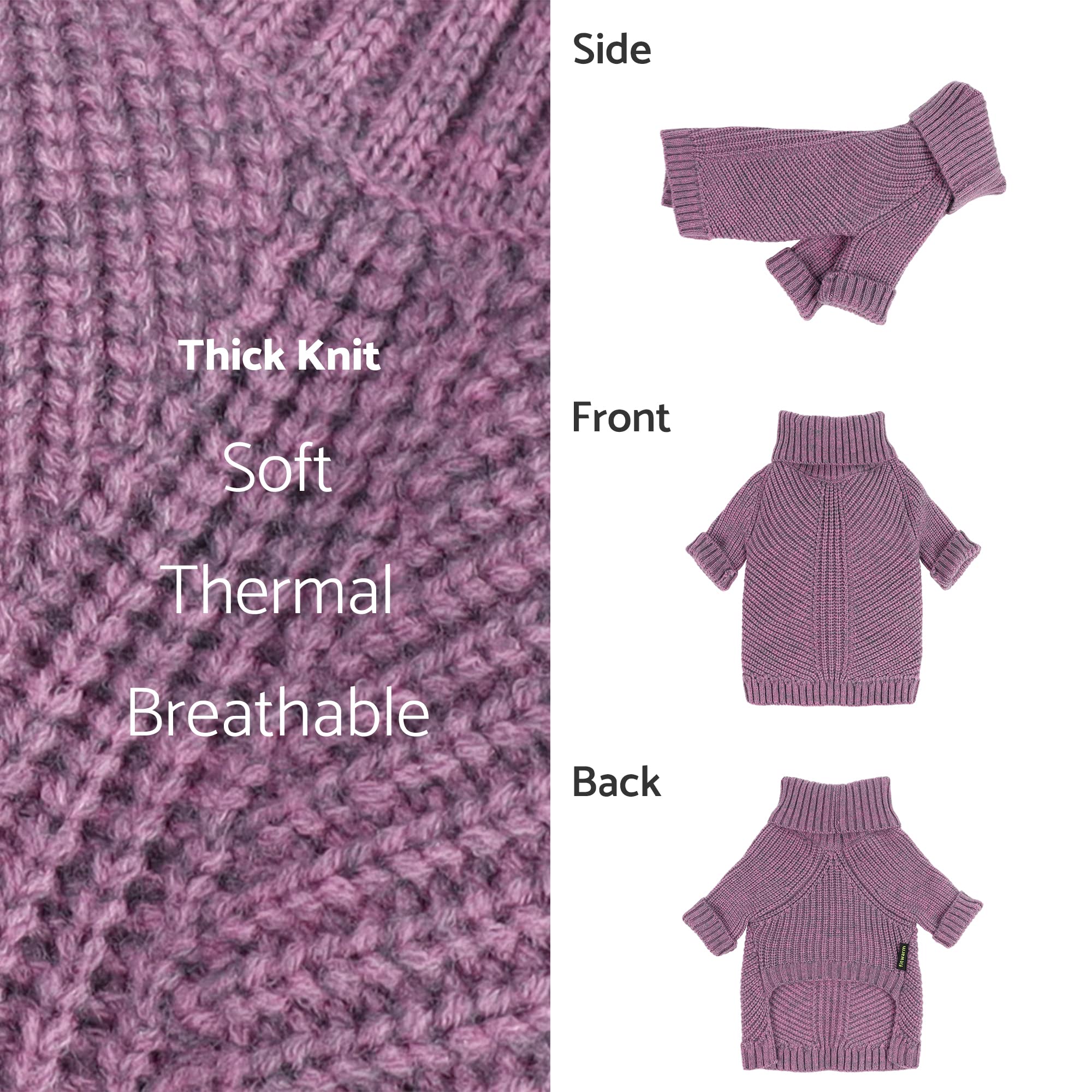Fitwarm Thermal Knitted Dog Sweater Doggy Winter Coat Pet Clothes Doggie Turtleneck Jacket Puppy Outfits Cat Sweatsuit Purple Xx-Large