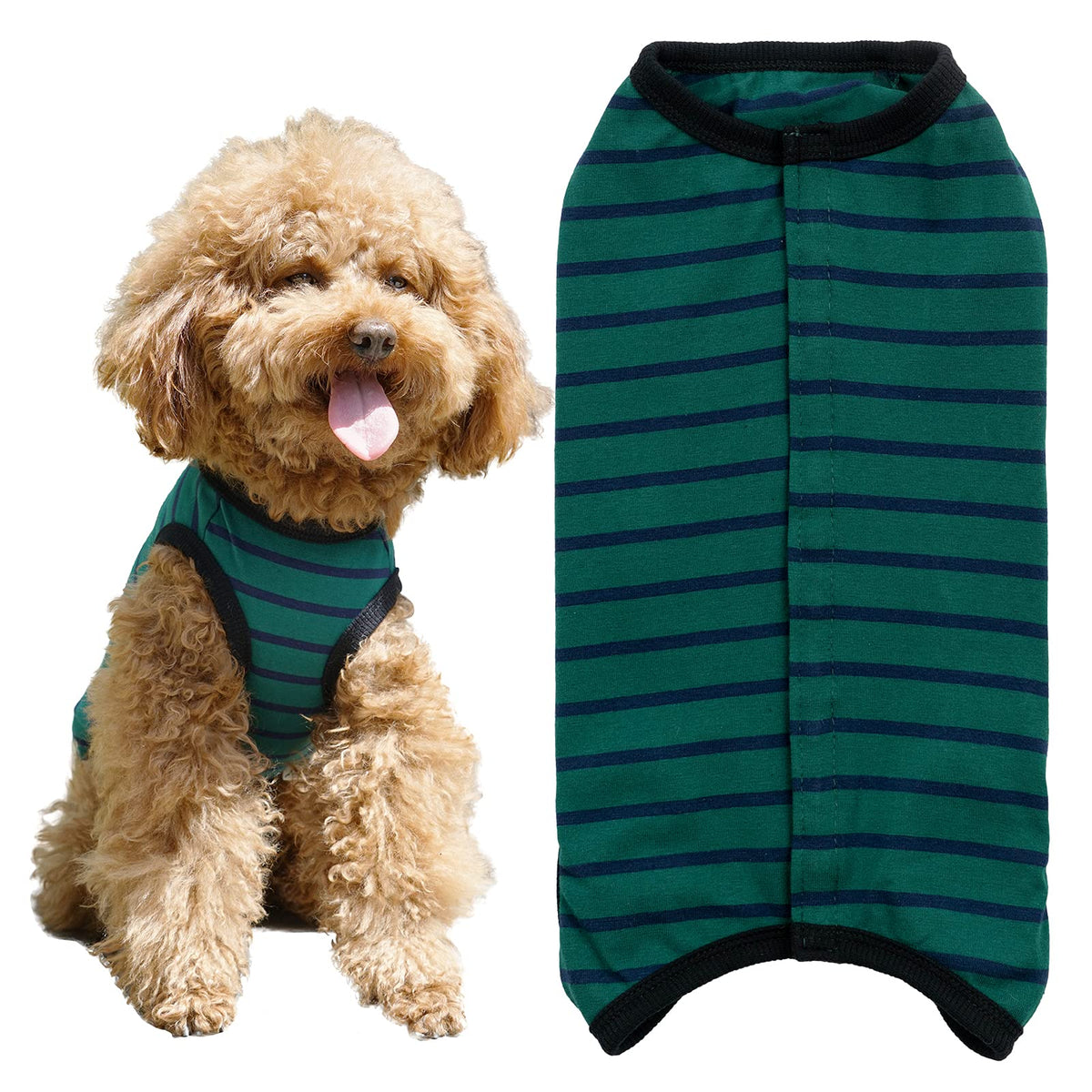 Dog’S Recovery Suit Post Surgery Shirt For Puppy, Wound Protective Clothes For Little Animals(Green Black Stripe-S)