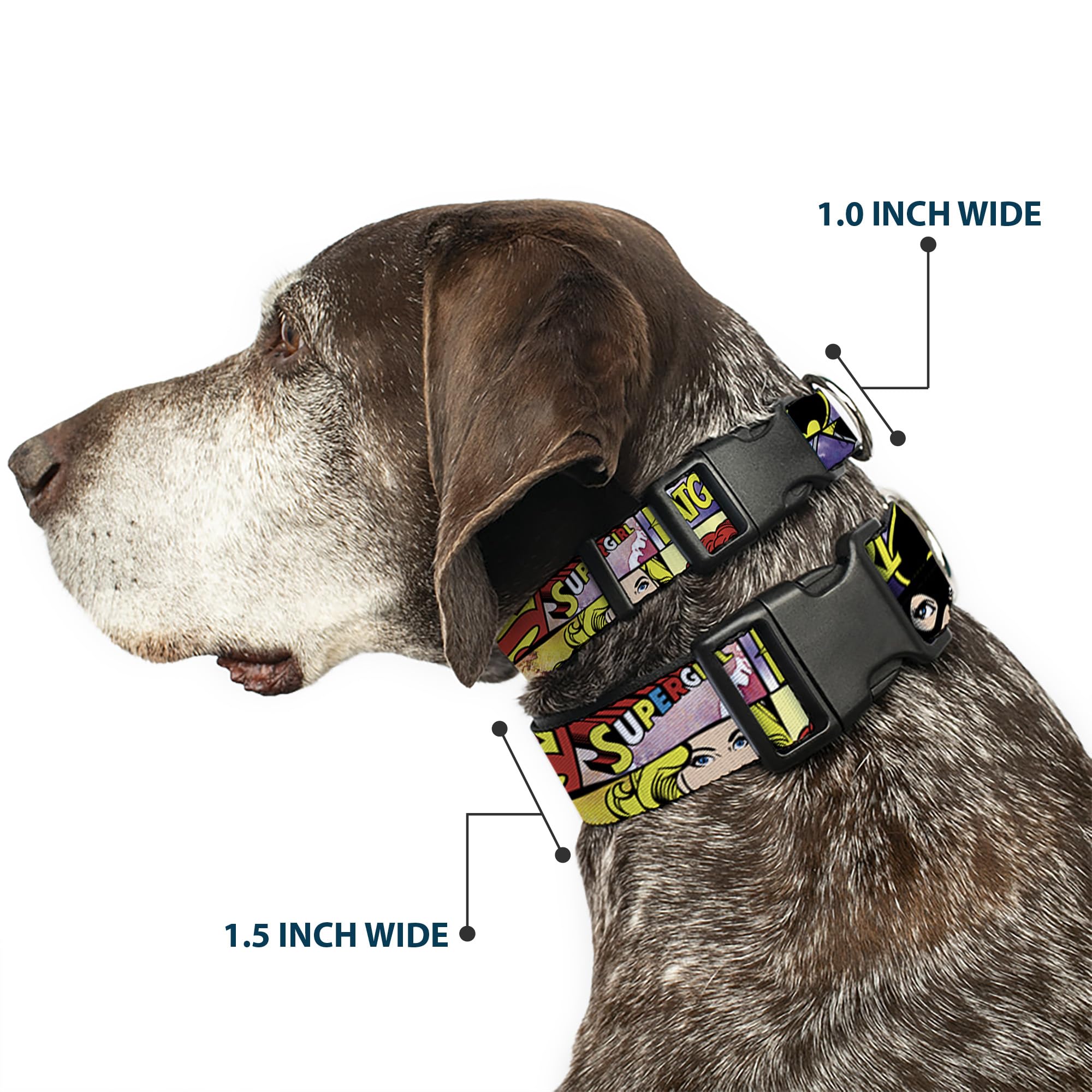 Buckle-Down Superheroines Wonder Woman/Supergirl/Batgirl Plastic Clip Collar, Narrow Medium/7-13'