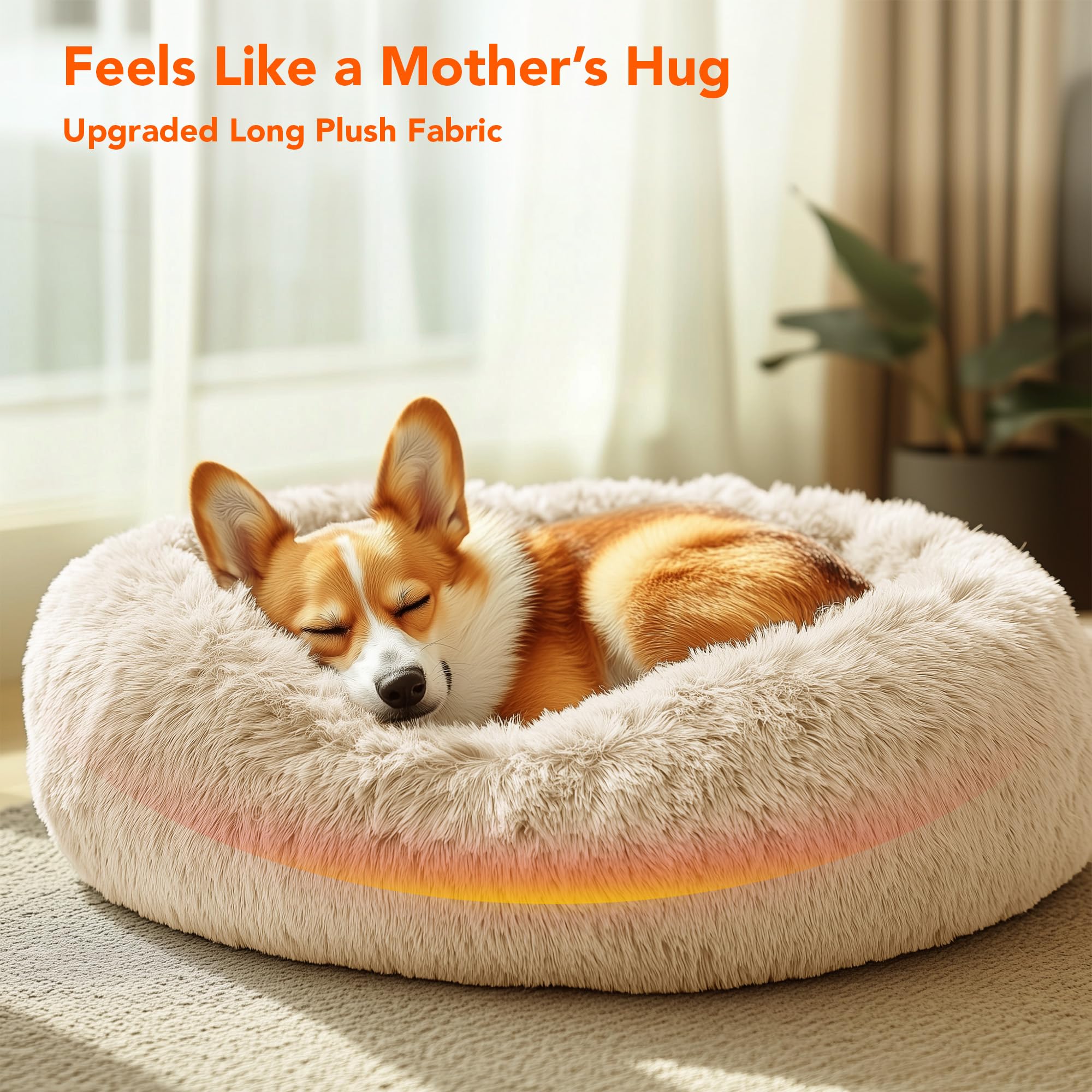 Deconovo Calming Dog Bed For Medium Dogs - Donut Washable Medium Pet Bed, 30 Inches Anti-Slip Round Fluffy Plush Faux Fur Cat Be