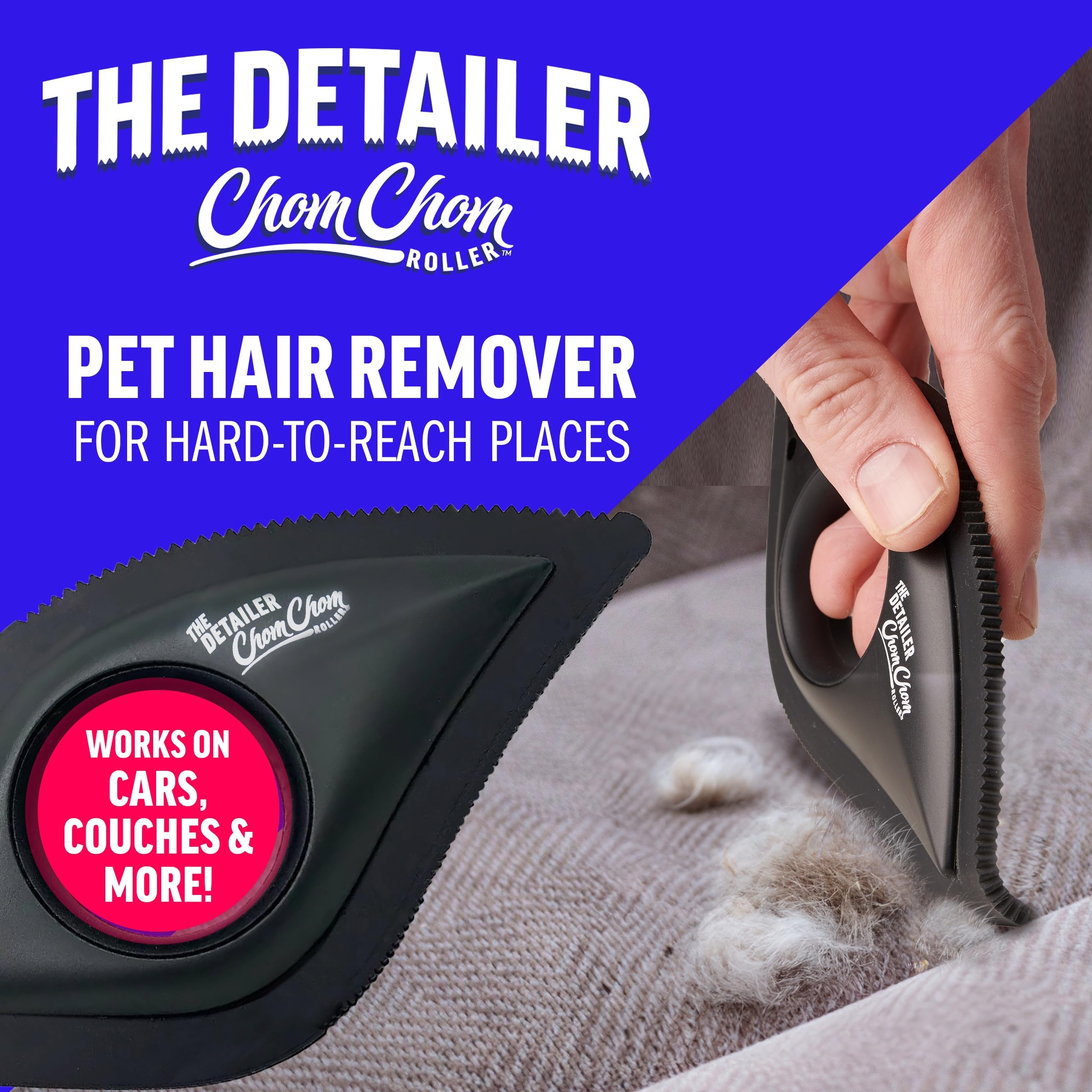 Chomchom Roller Detailer- Scraper For Pet Hair Remover And Lint - Great For Car - Cat And Dog Hair Remover For Couch, Furniture,