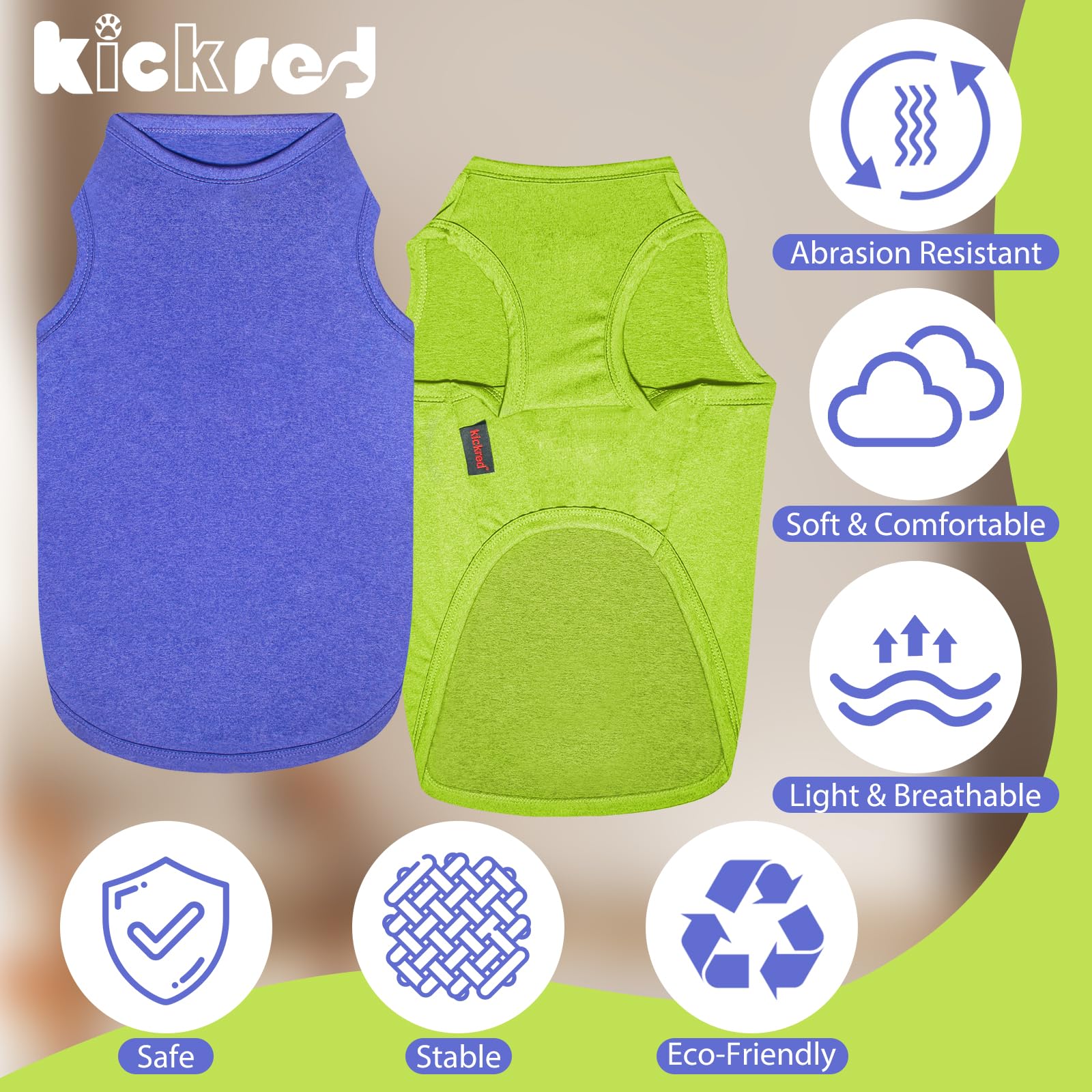 Kickred 2 Pack Dog Shirts, Quick Dry Breathable Dog Clothes Pet Sleeveless Vest, Summer Stretchy Tank Top T-Shirts For Large Dog