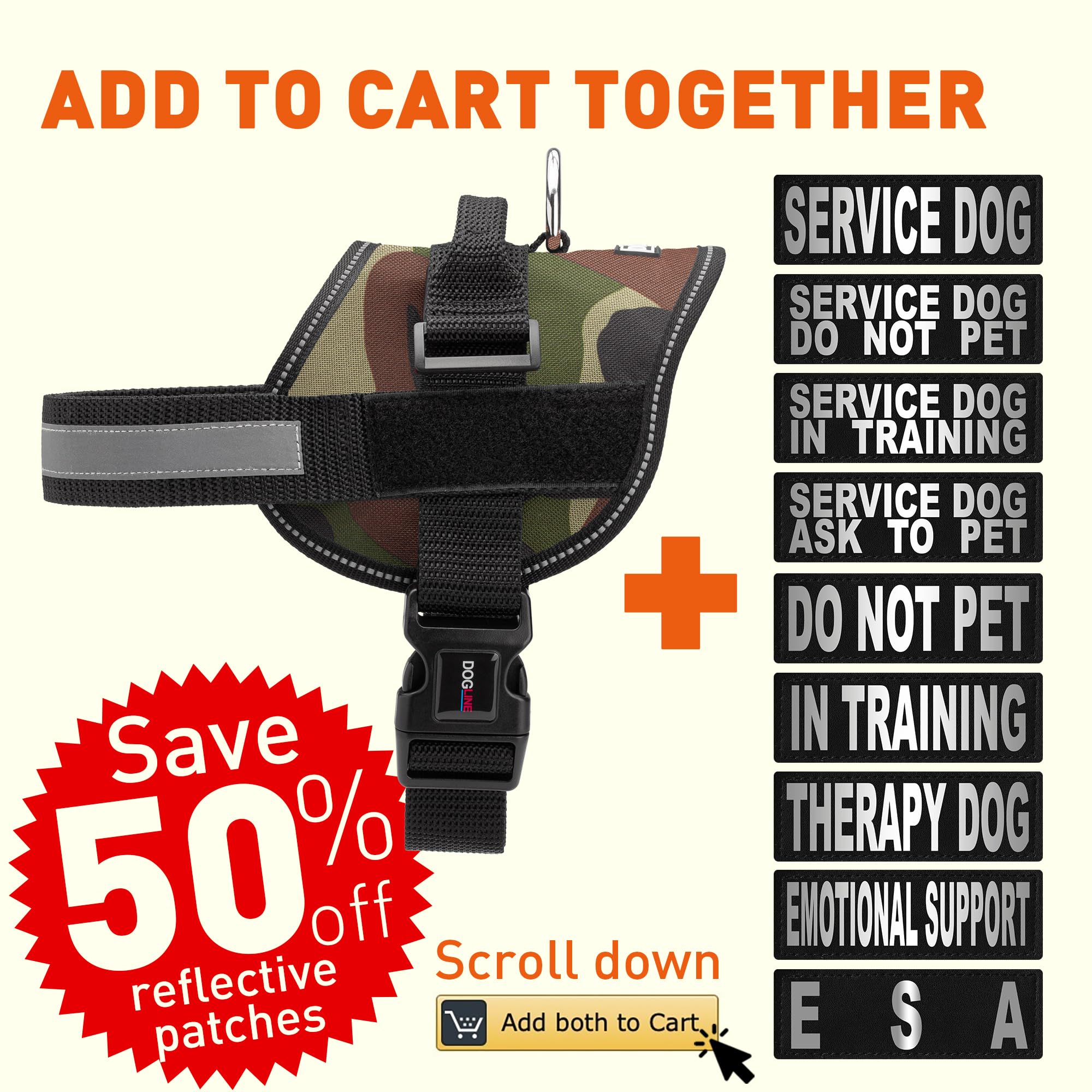 Dog Harness, Reflective No-Pull Adjustable Vest With Handle For Walking, Training, Service Breathable No - Choke Harness For Small, Medium Or Large Dogs Room For Patches Girth 36 To 46 In Green Camo