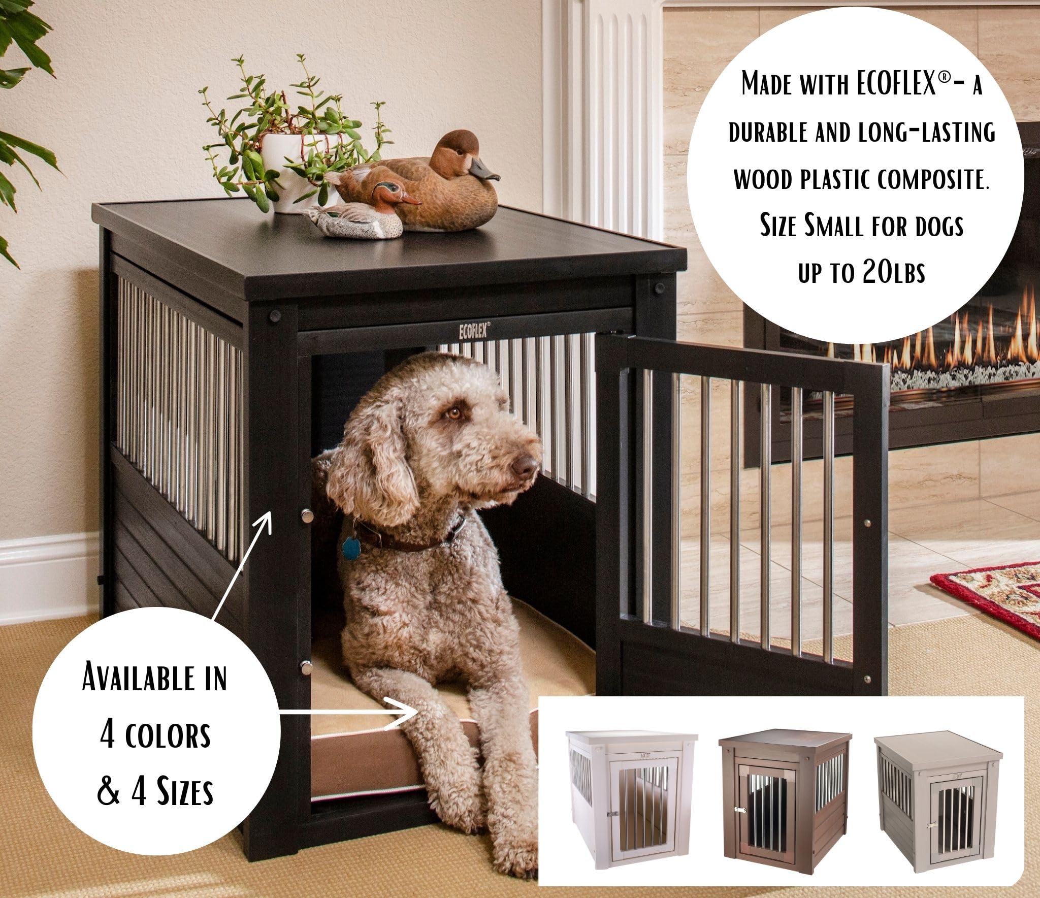 New Age Pet ECOFLEX Dog Crate End Table - Durable Wood-Plastic Composite with Stainless Steel Latch, Easy Assembly, Ideal for Do