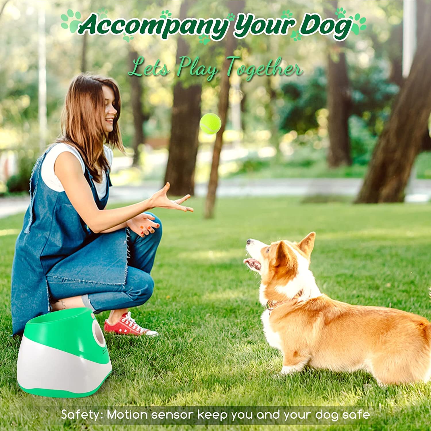 Soco Dog Ball Launcher Automatic,10-30 Ft Distance, Usb Rechargeable Ball Thrower, Led Indicator Dog Toy, Included 6 Mini Tennis