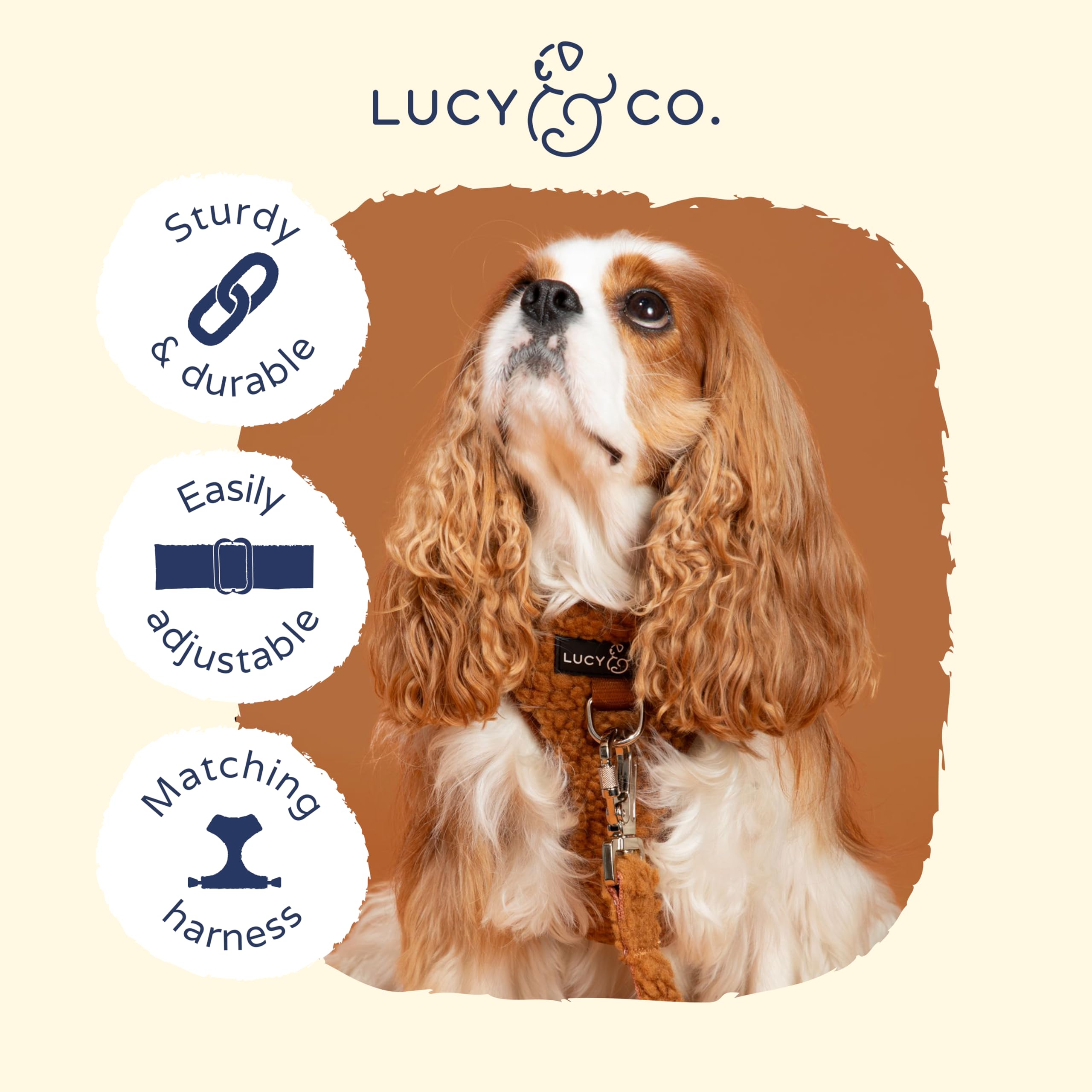 Lucy & Co. The Cinnamon Teddy Collar - Durable Lightweight Designer Collar For Pets - Adjustable Metal Safety Buckle - Medium -