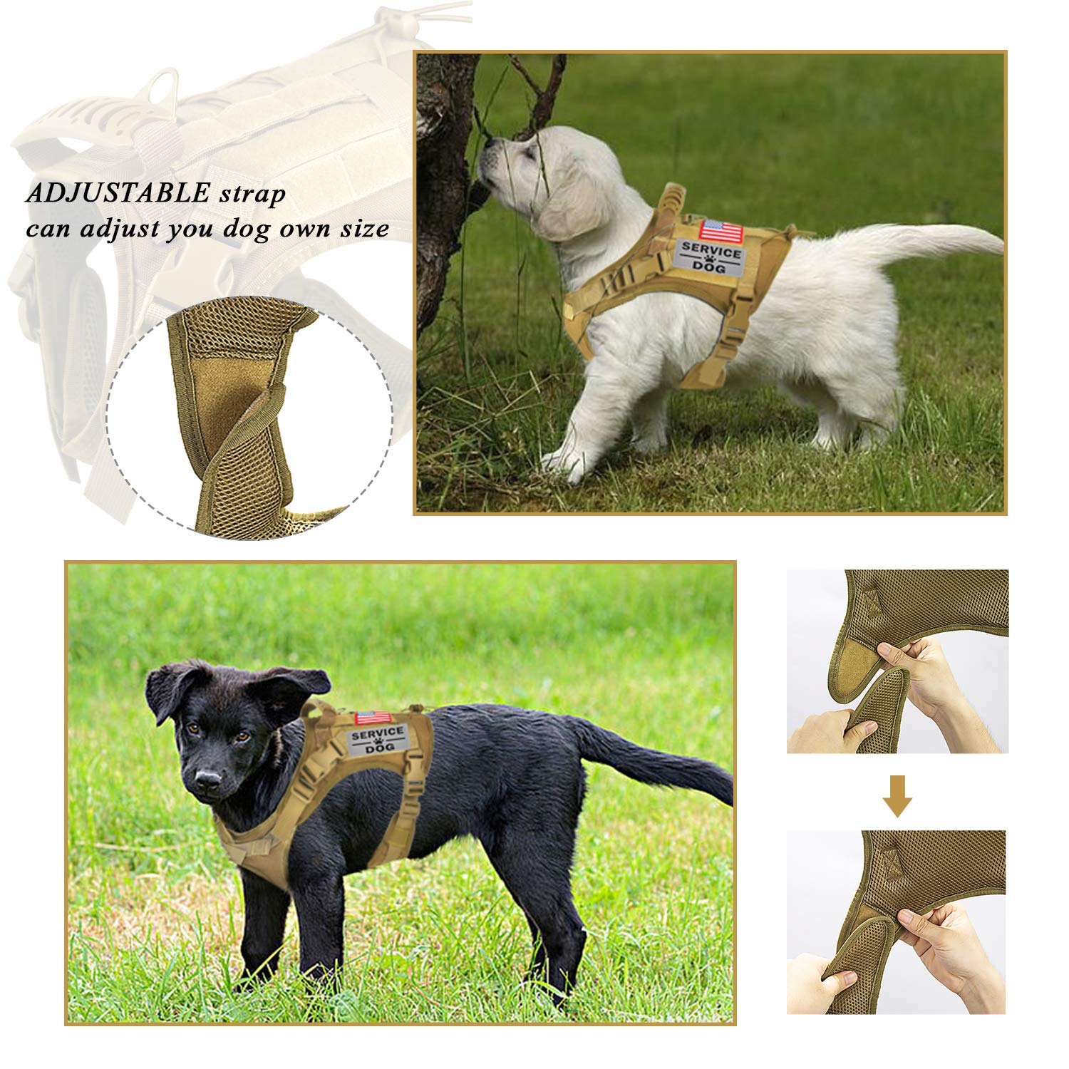 Hanshengday Tactical Service Dog Vest Harness For Medium Large Dog, Military K9 Training Dog Vest With Molle & Loop Panels Adjustable Tactical Dog Vest Harnesses With Handle (S, Khaki)