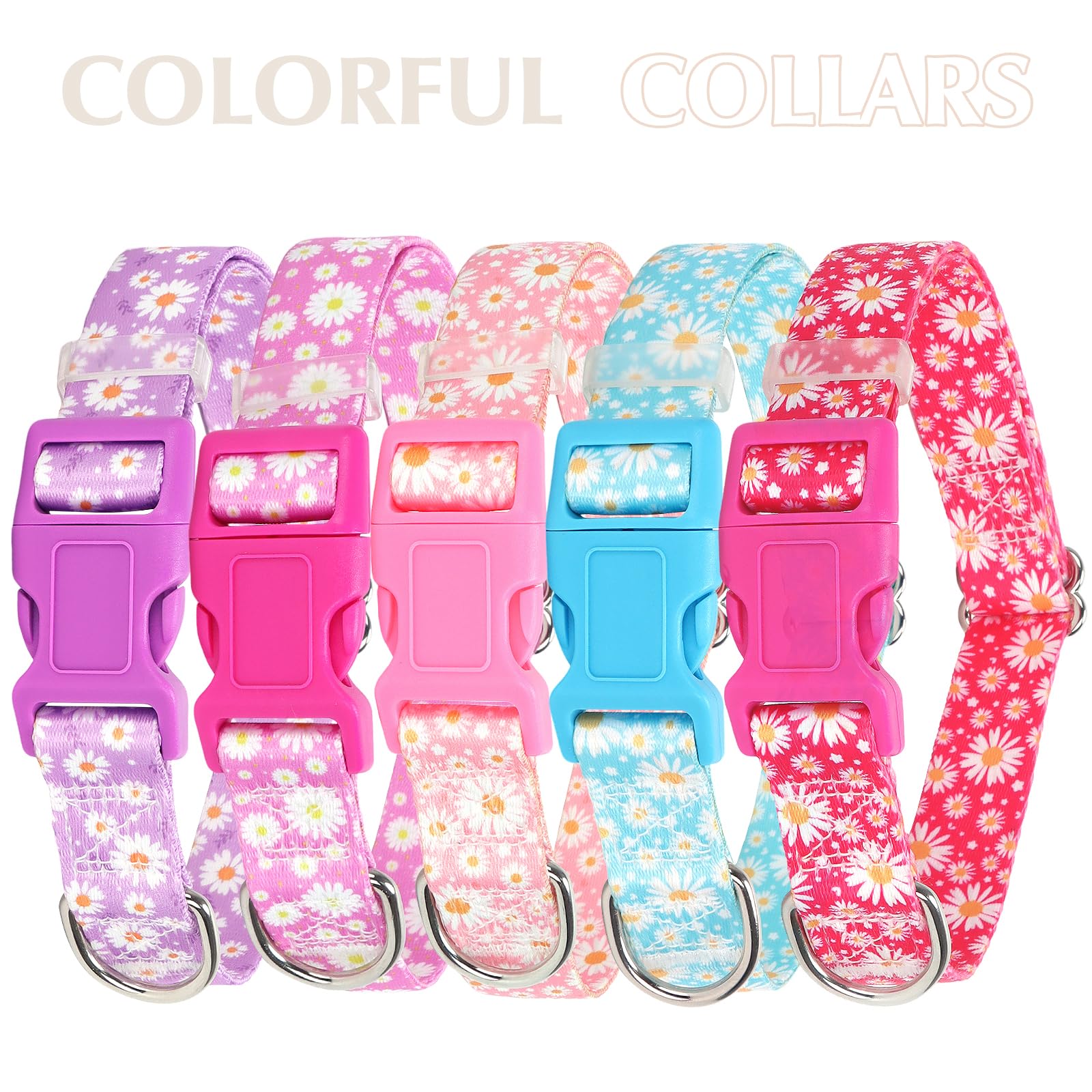 Pink Dog Collars For Small Dogs, Girl Dog Collars With Hot Daisy Flowers, Adjustable Comfy Soft Pet Collar With Safety Buckle Fo