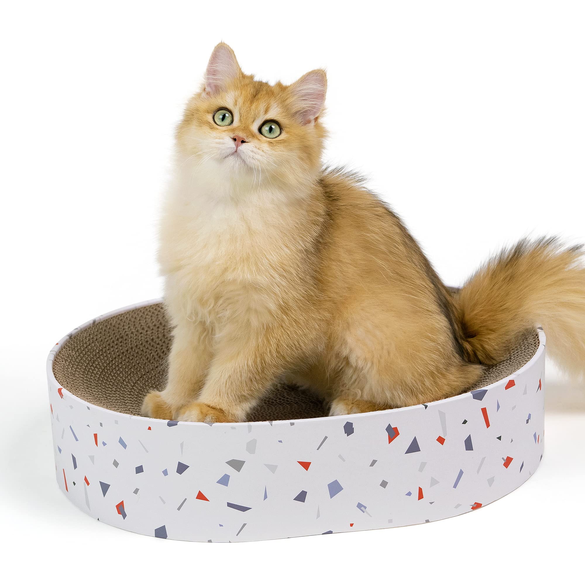 Conlun Cat Scratcher Cardboard,2 In 1 Oval Cat Scratch Pad Bowl For Indoor Kitty Grinding Claw,Round Kittens Scratching Board Co