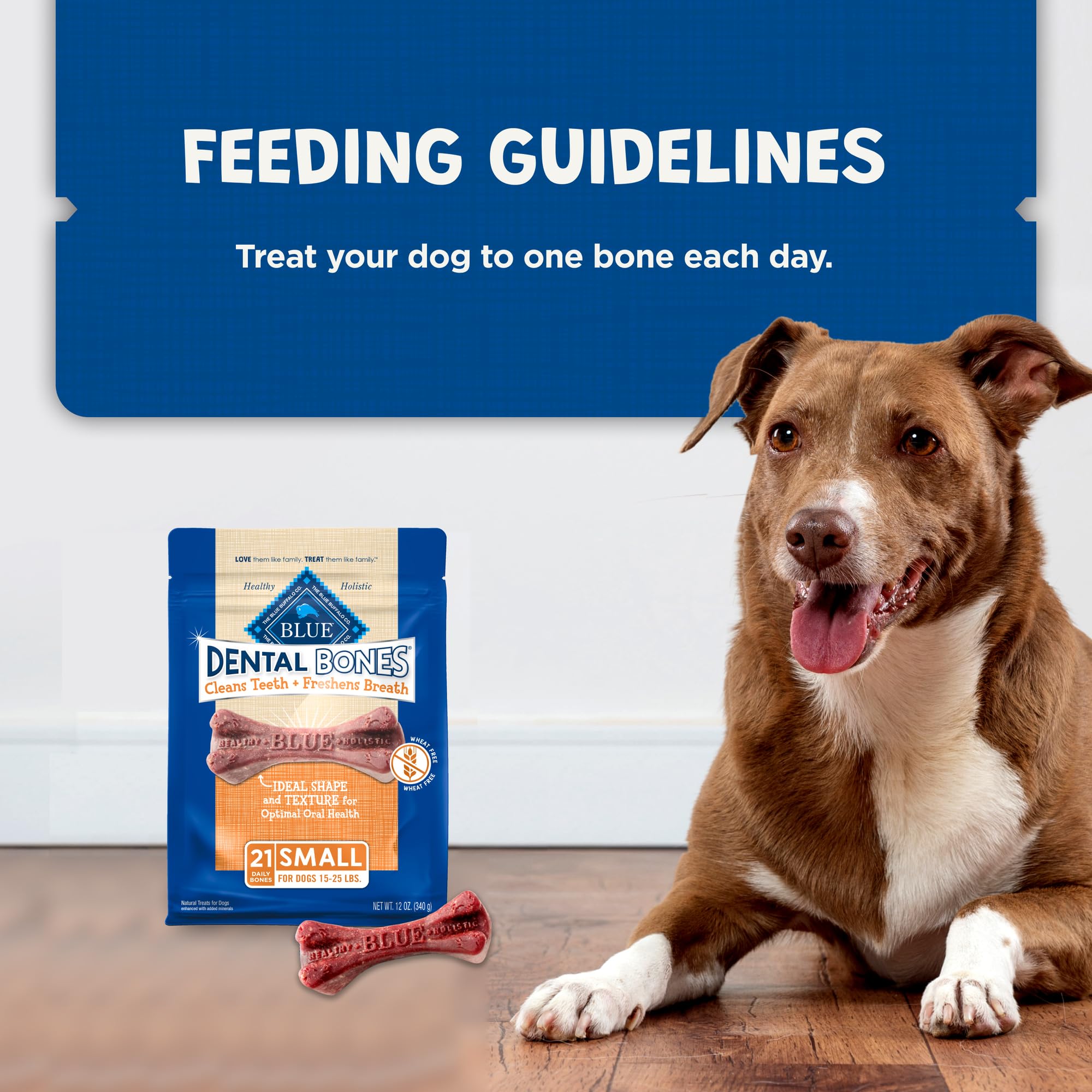 Blue Buffalo Dental Bones Small Natural Dental Chew Dog Treats, (15-25 lbs) 12-oz Bag