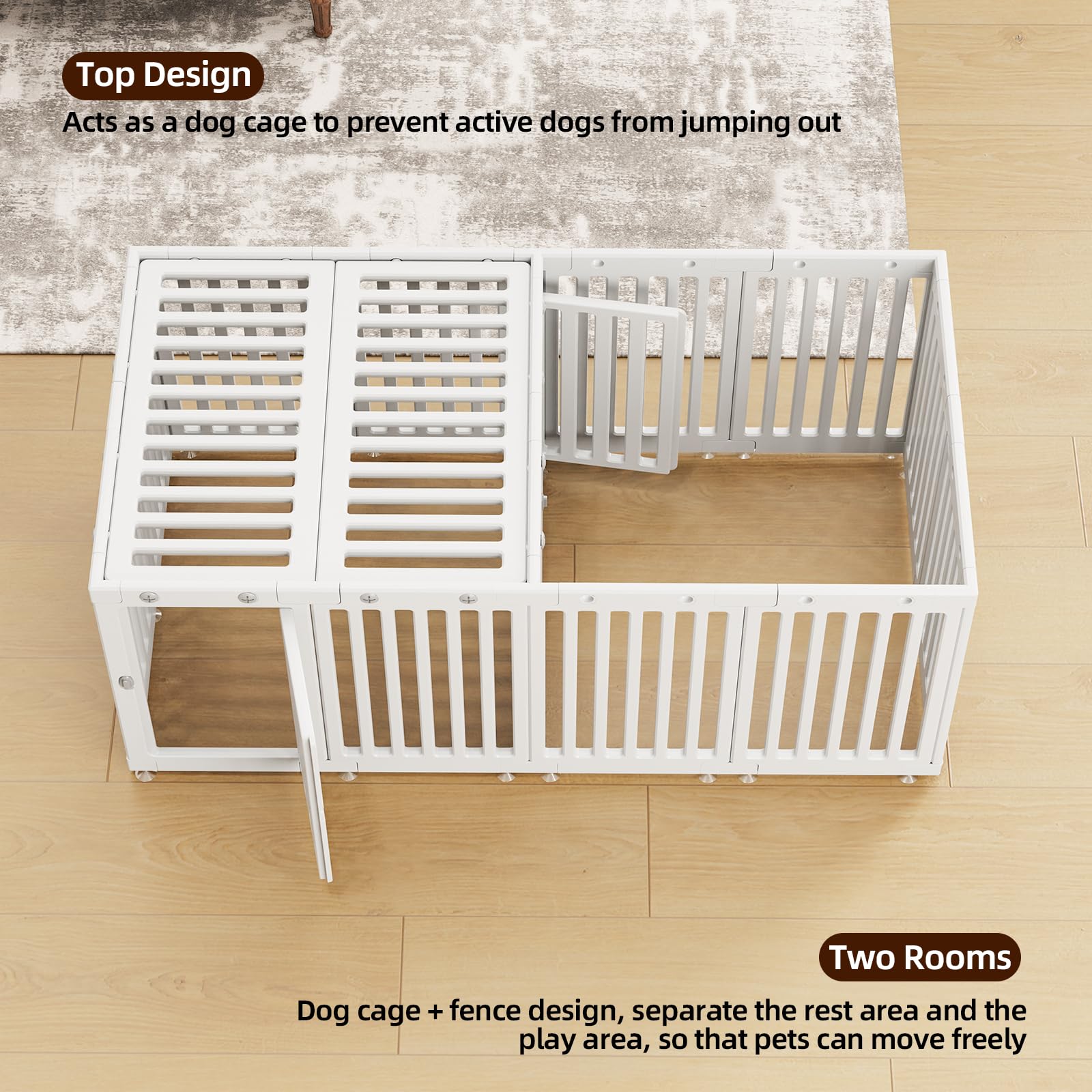 Aoole Dog Playpen With Door & Cover Top,16*Fence Panel Puppy Playpen, 2 Room Dog Crate, Pet Playpen For Small & Medium Dogs, Pup