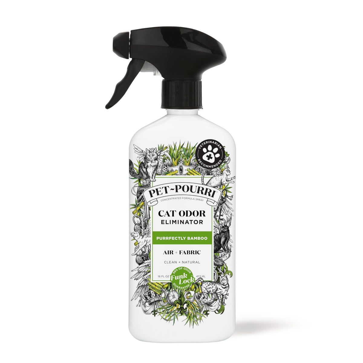 Pet-Pourri Pet Odor Air + Fabric Odor Eliminator Spray, Purrfectly Bamboo, 16 Fl Oz