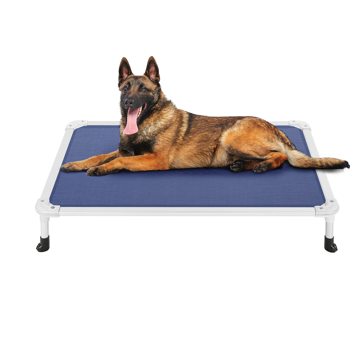 Veehoo Chew Proof Elevated Dog Bed - Cooling Raised Pet Cot - Silver Aluminum Frame And Durable Textilene Mesh Fabric, Unique Designed No-Slip Feet For Indoor Or Outdoor Use, Beige Coffee, Large