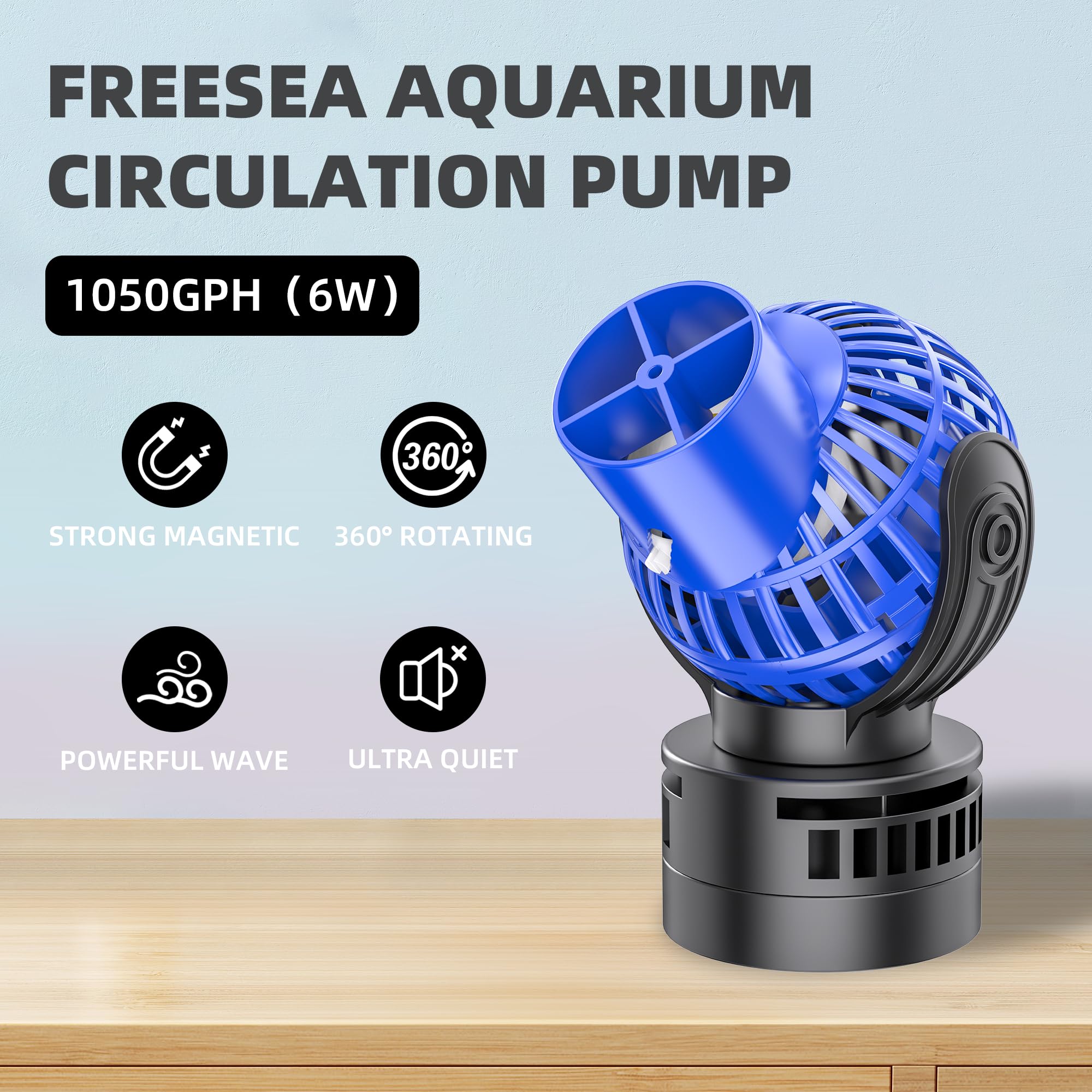 1050 Gph Aquarium Circulation Pump Wave Maker Power Head With Magnetic Mount Suction Blue