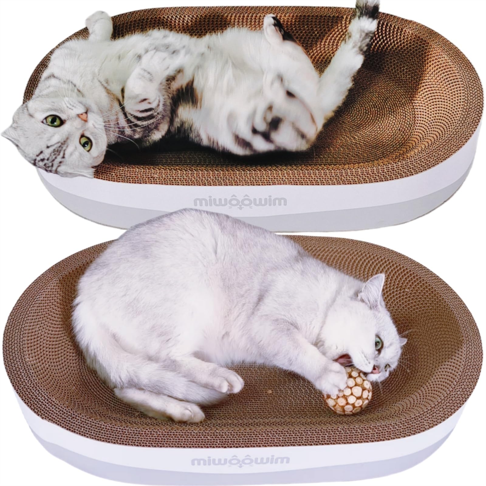 Miwoowim 3Pcs 23.6 Inch Extra Large Cat Scratcher Bed,Big Cats Box With Corrugated Scratch Pad, Scratching Lounge Bed,Oval Shape