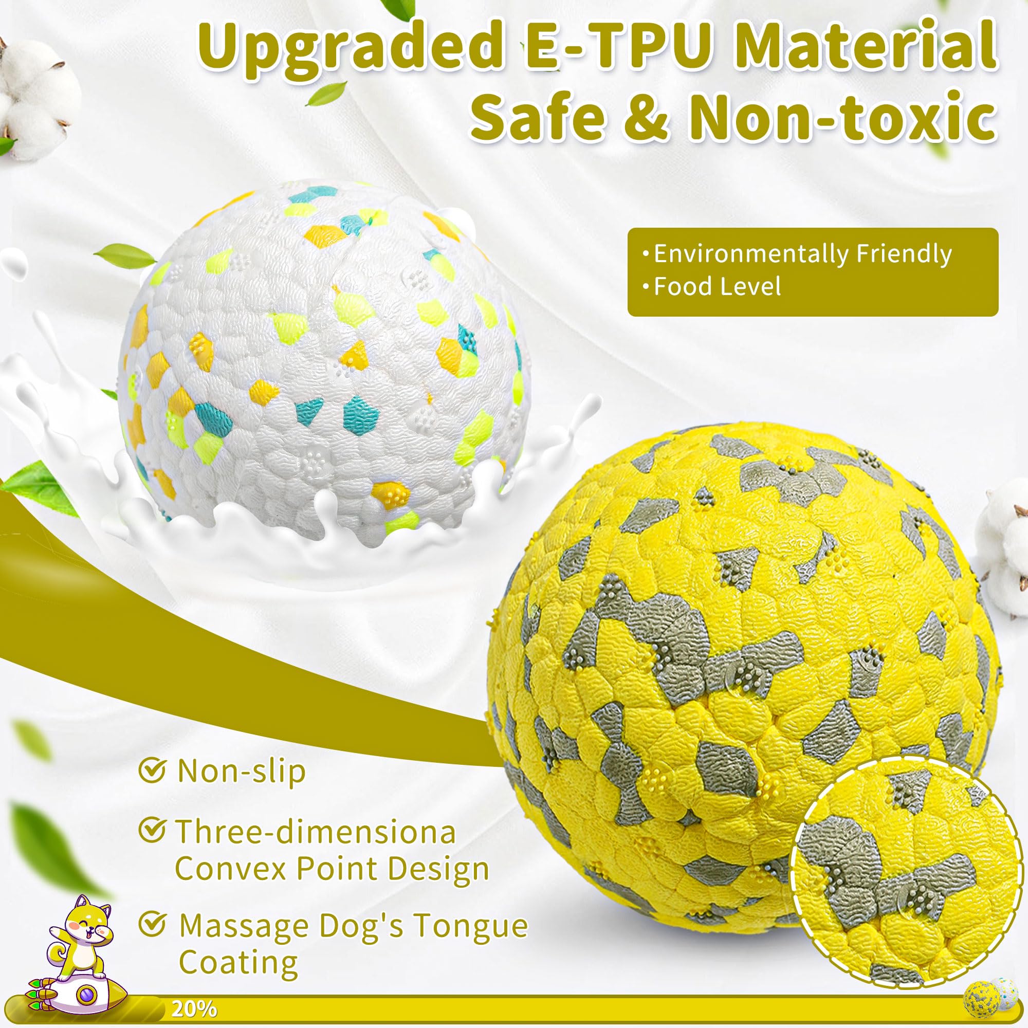 Cyperglory 2 Pack Indestructible Dog Tennis Balls For Aggressive Chewers: Interactive Pet Toys, Herding And Jolly Ball For Dogs,