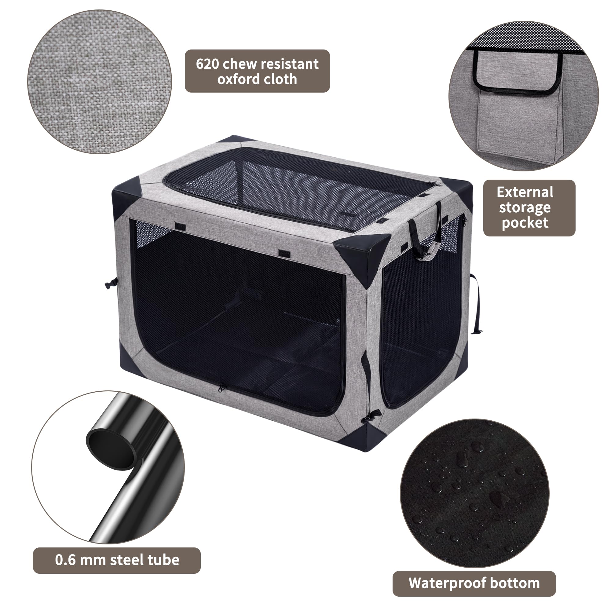 Hiaksedt Dog Crates - 30 Inch Collapsible Soft Dog Crate, 3-Door Foldable Soft Kennel for Medium Dogs, Portable Pet Travel Cage