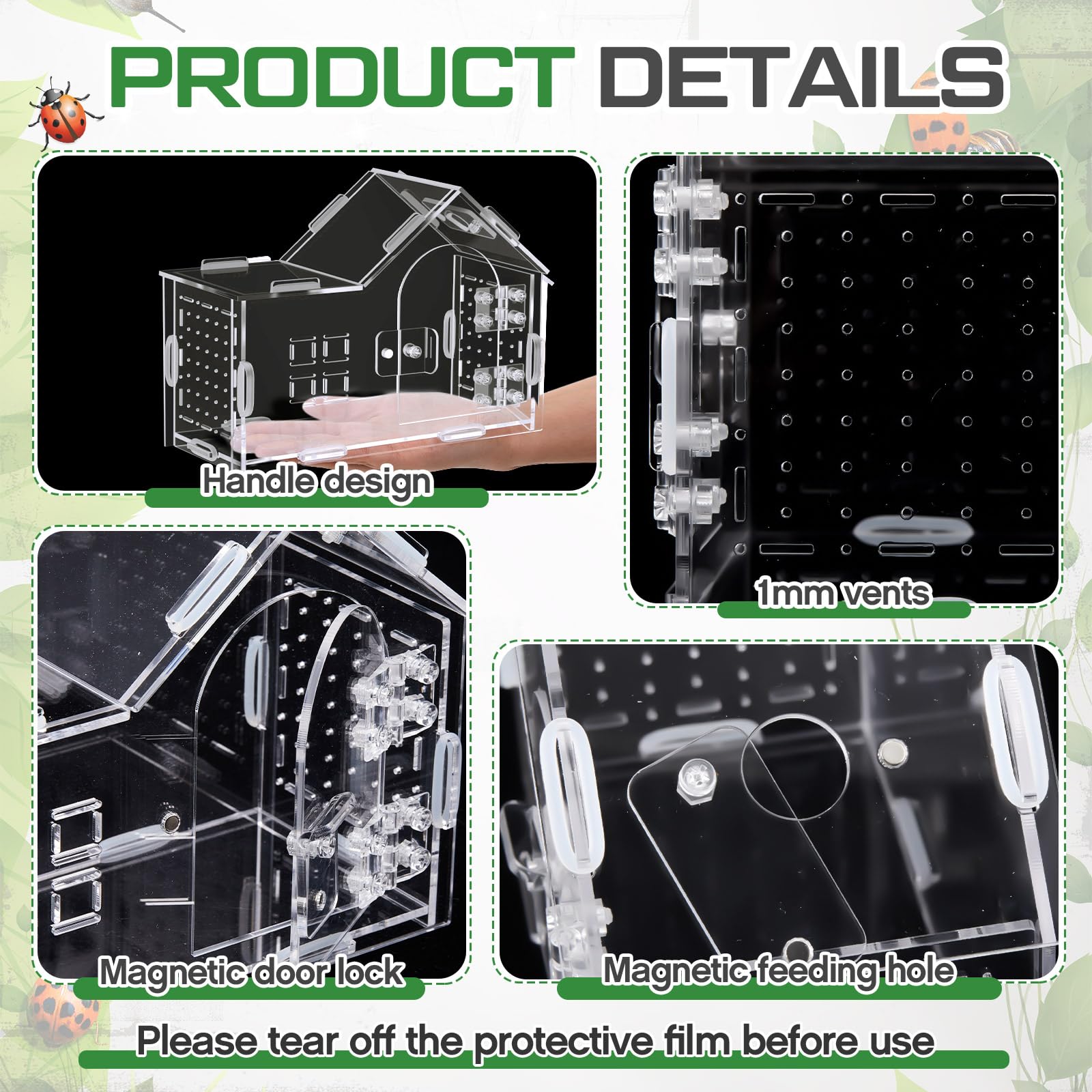 Jumping Spider Enclosure 7. 9 x 5. 9 x 3. 9 Inches Large Acrylic Tarantula Enclosure Reptile Habitat with Handle and Magnetic Do