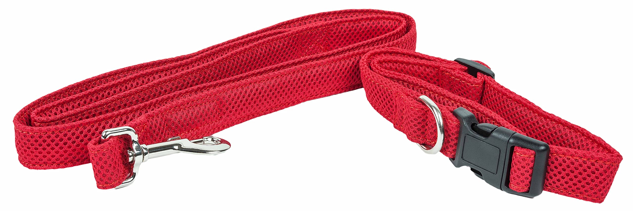 Pet Life ® 'Aero Mesh' 360 Degree Dual Sided Comfortable And Breathable Adjustable Fashion Mesh Dog Collar And Dog Leash For Small Medium And Large Dogs Red