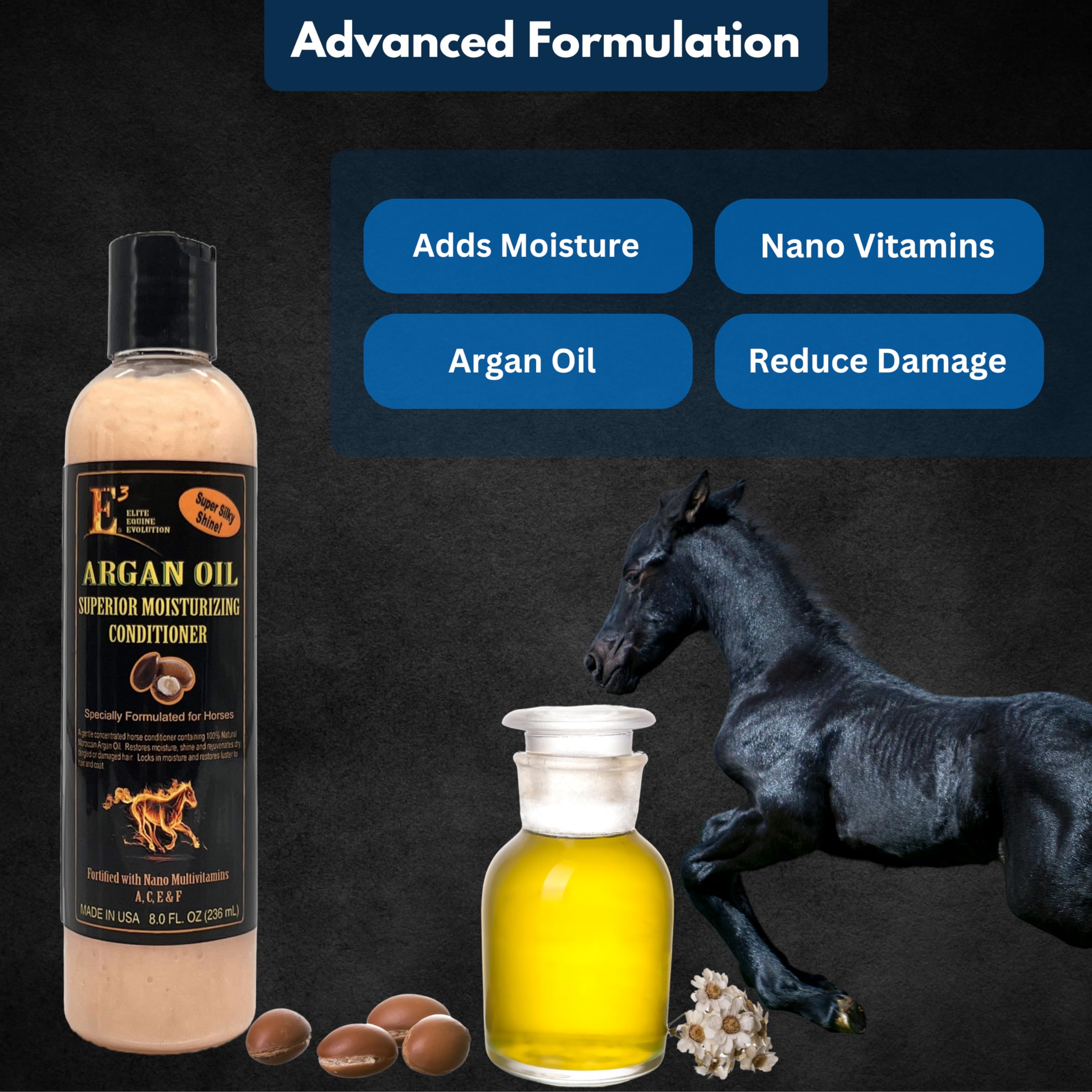 E3 Argan Oil Conditioner With Vitamins A,C,E And F - Ideal For Dry, Damaged Hair, Leave-In Or Rinse-Out, Strengthens, Moisturize