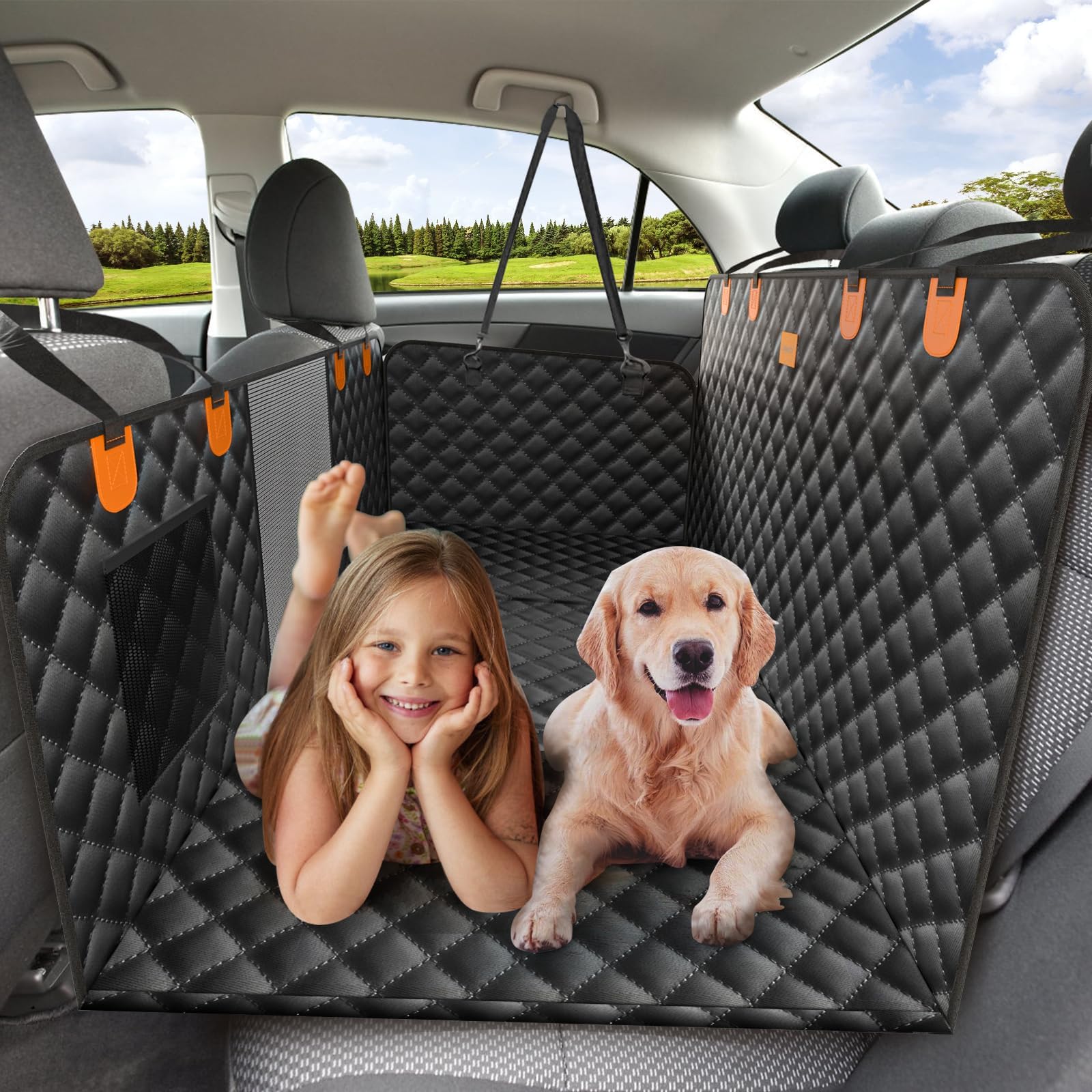 melafa365 Back Seat Extender for Dogs,Dog Car Seat Cover with Hard Bottom-Supports 350lb,Scratch Proof Dog Hammock for Car Backs