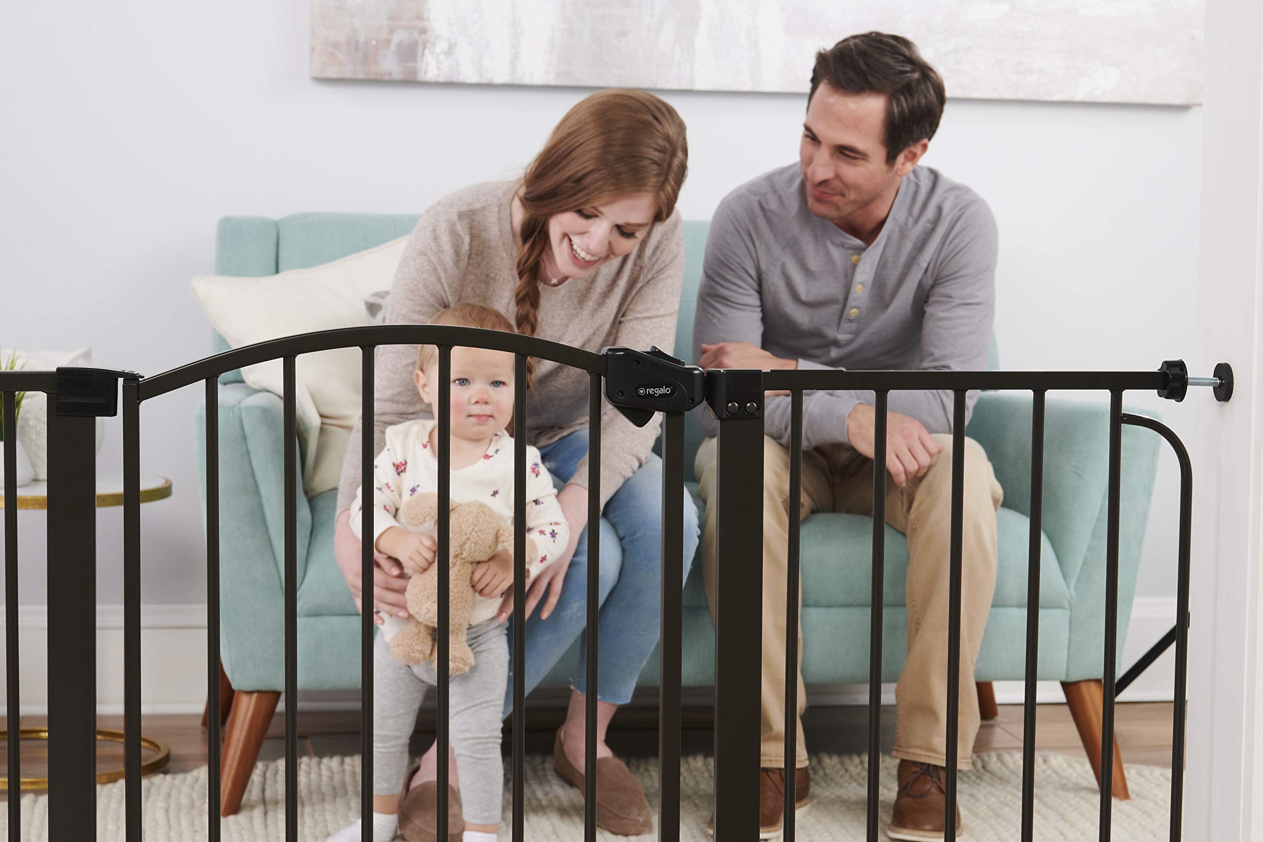 Regalo 58-Inch Home Accents Super Wide Walk Through Baby Gate, Includes 6-Inch, 8-Inch And 12-Inch Extension, 4 Pack Of Pressure Mounts And 4 Pack Of Wall Cups And Mounting Kit