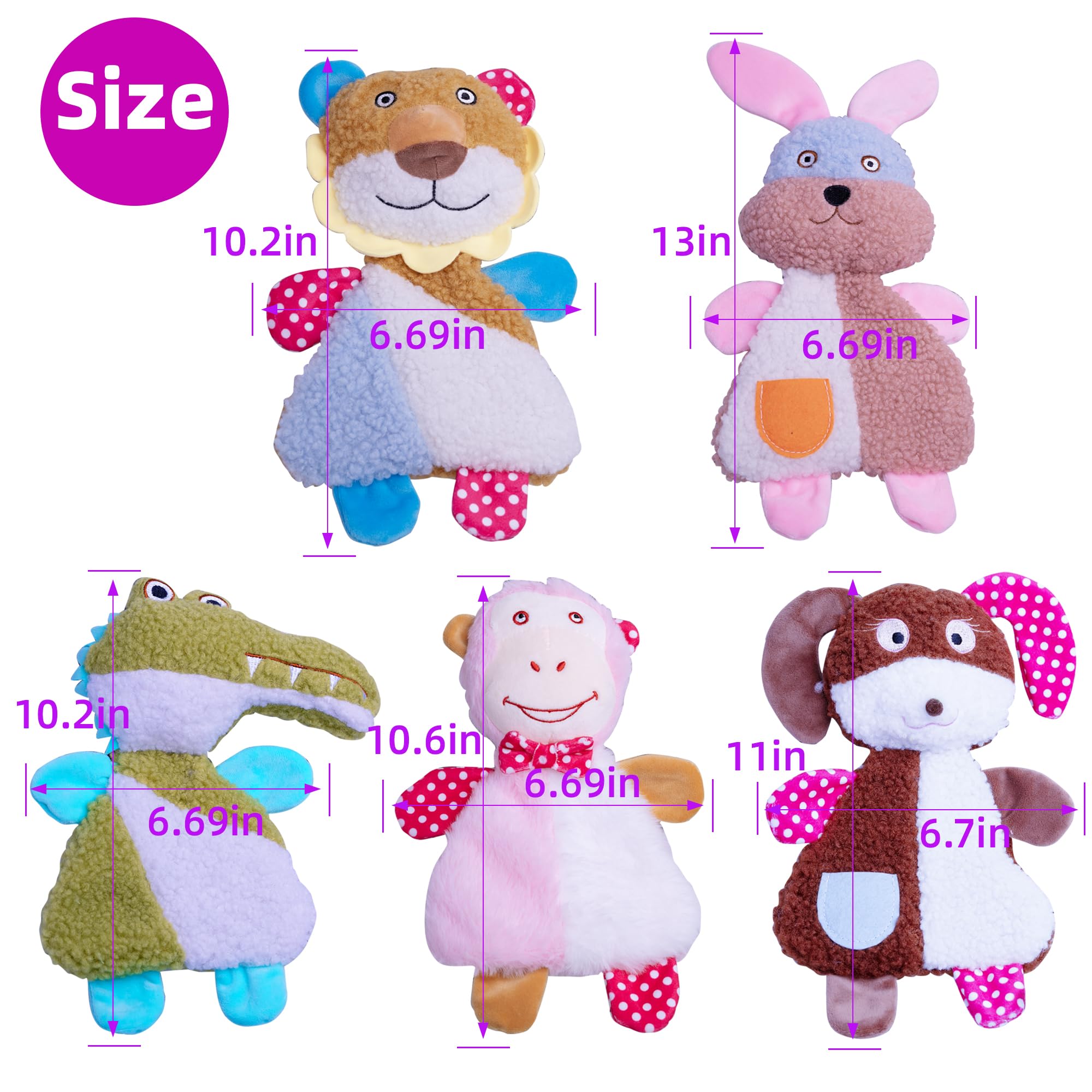 YUNKINGDOM Big 5 Pack Dog Squeaky Toy for Keep Them Busy,Multipack Stuffed Crinkle Puppy Dog Toys Bundle,Chewing Dog Toys for Te