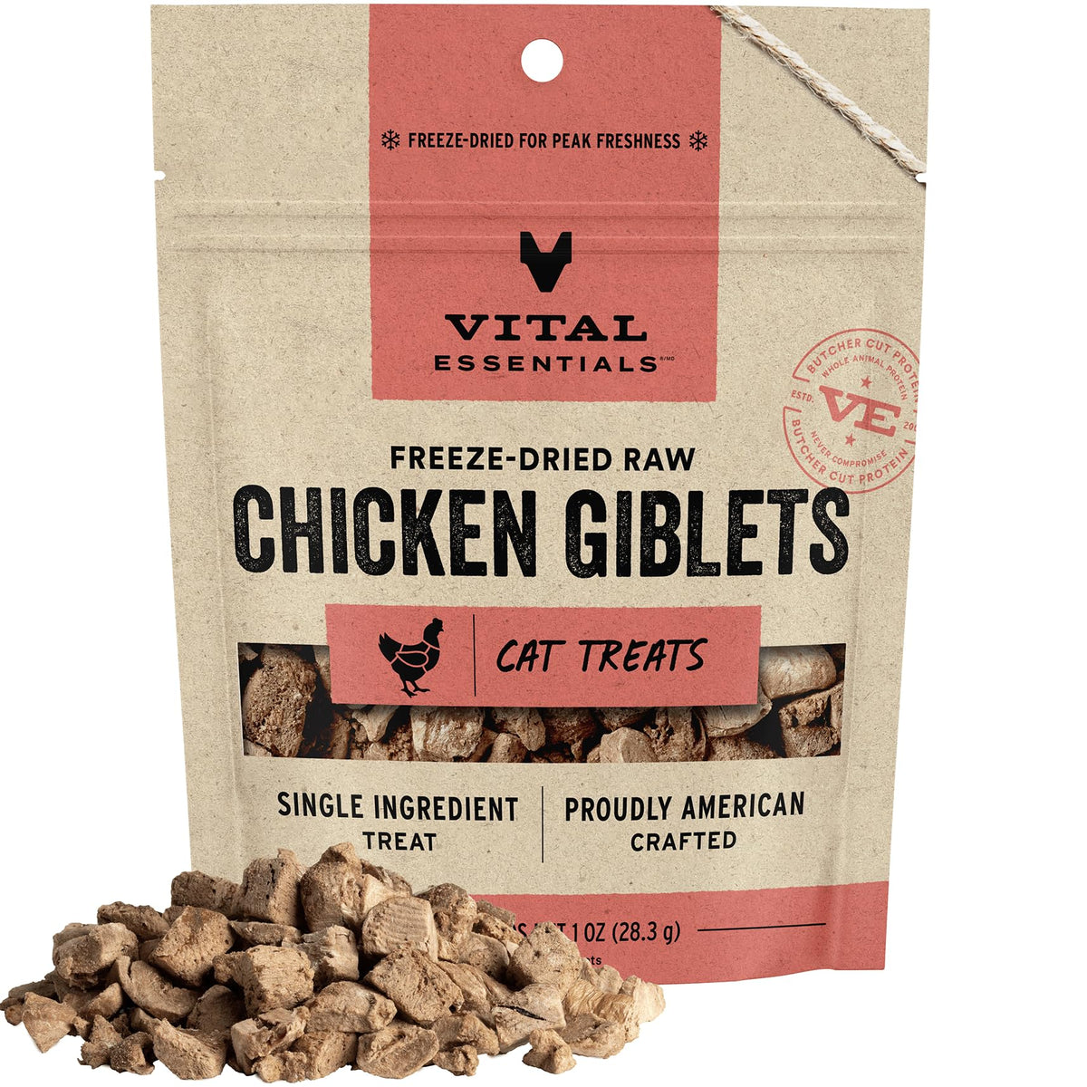 Vital Essentials Freeze Dried Raw Cat Treats, Chicken Giblets, 1 Oz