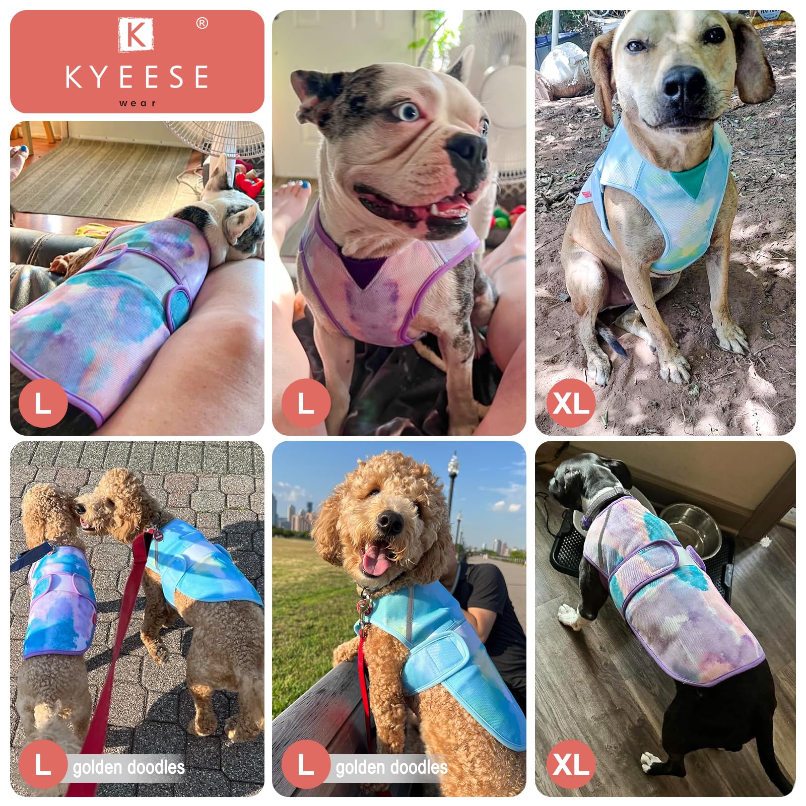 Kyeese Dog Cooling Vest Lightweight Dog Cooler Jacket 3D Breathable Mesh Pet Cooling Shirts With Reflective Stripe Uv Protection
