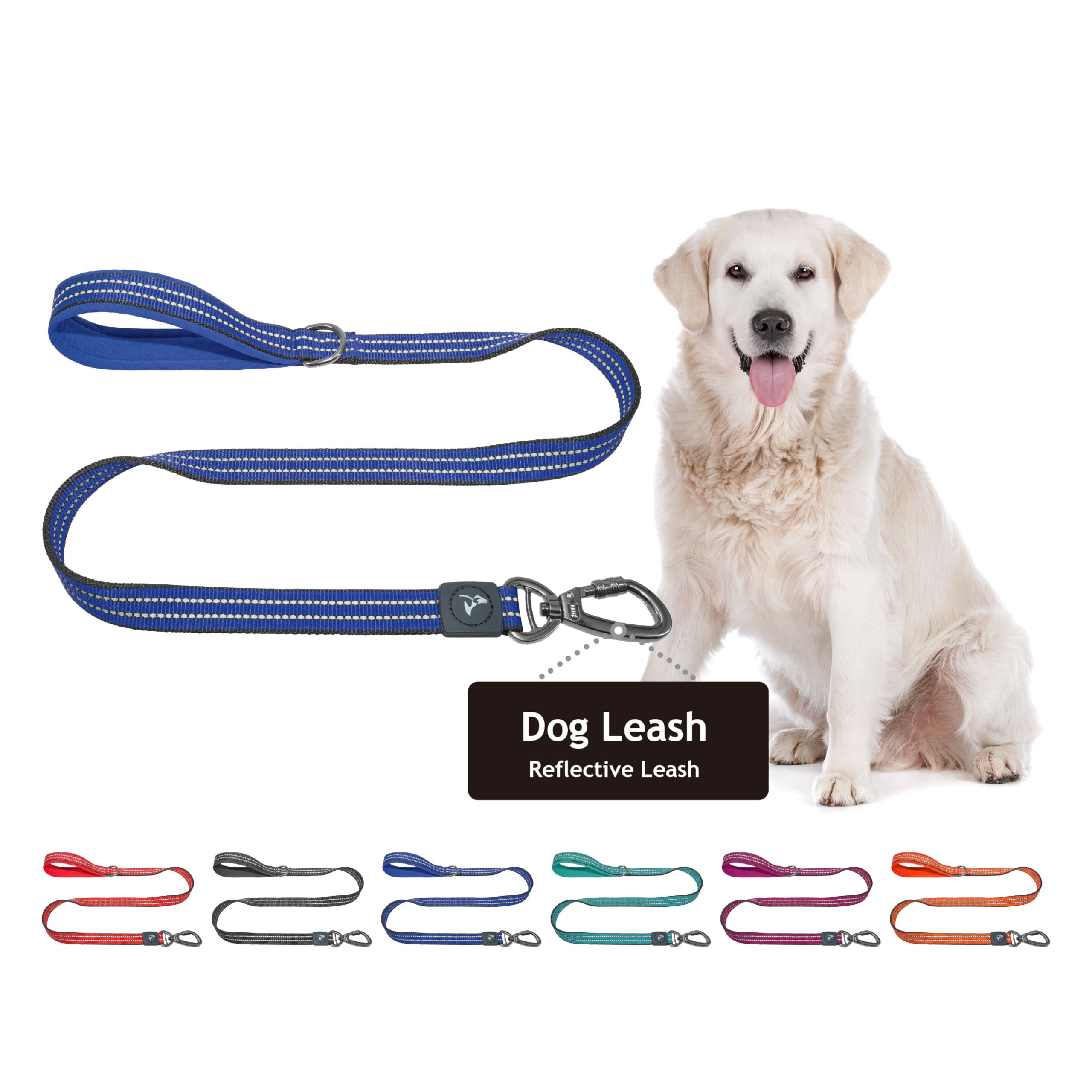 Kruz Pet Kzv5048-15L 4'' Long Reflective Heavy Duty Click Lock Hook Leash Strong, Secure Nylon Safety Lead With Locking Carabine
