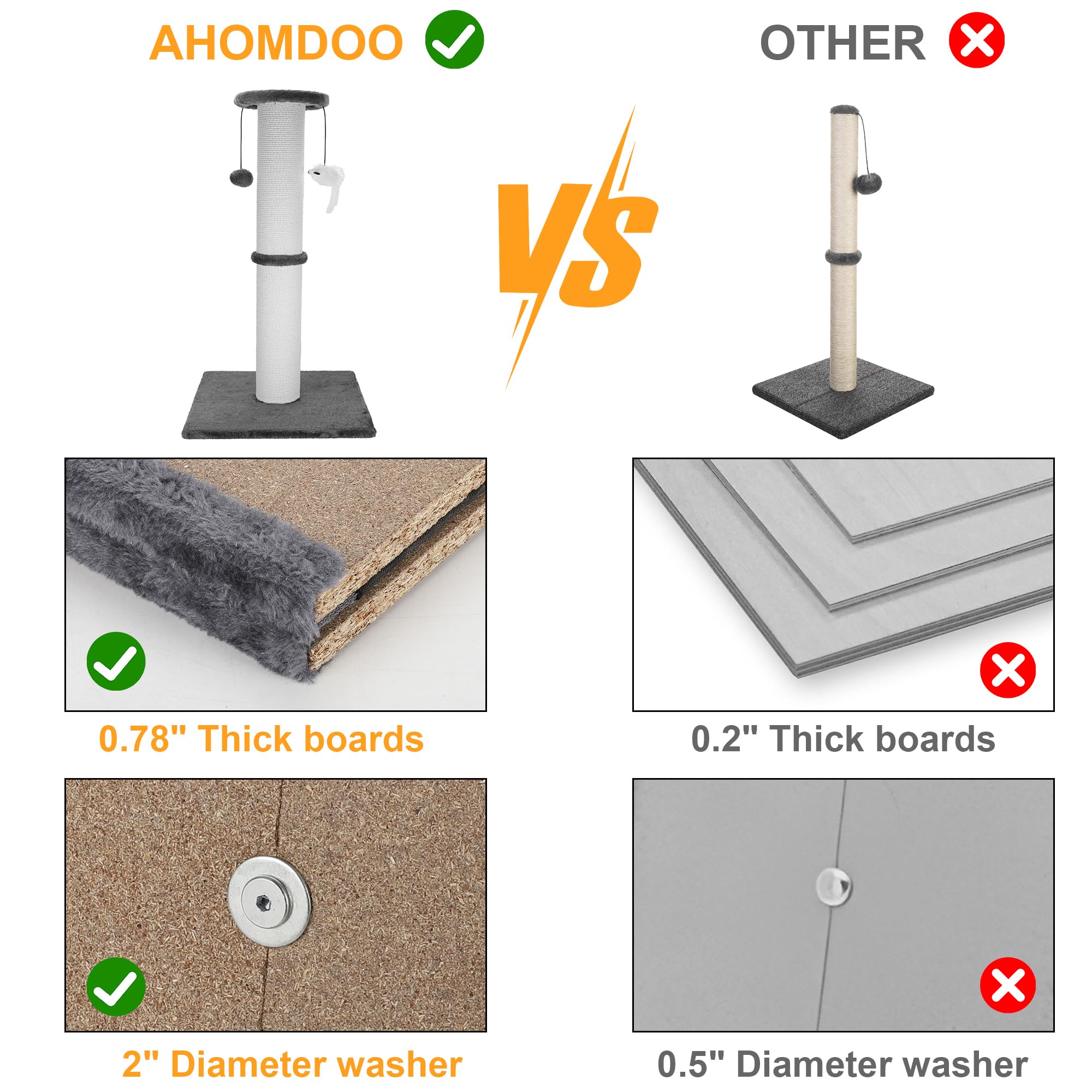 Ahomdoo Cat Scratching Post 34 Inches Heavy Duty And Thicker Cat Scratching Post Sisal Rope With Hanging Ball And Mice Scratchin