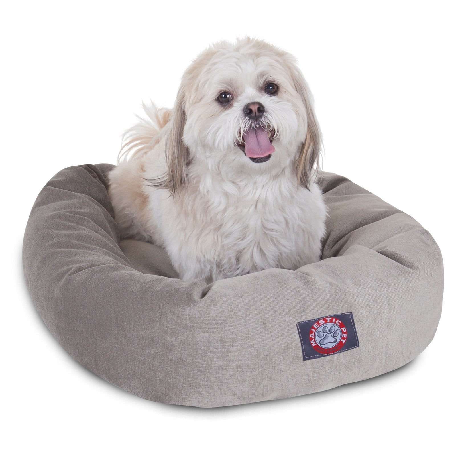 Majestic Pet 32 Inch Micro Velvet Calming Dog Bed Washable – Cozy Soft Round Dog Bed With Spine For Head Support - Fluffy Donut Dog Bed 32X23X7 (Inch) – Round Pet Bed Medium - Storm