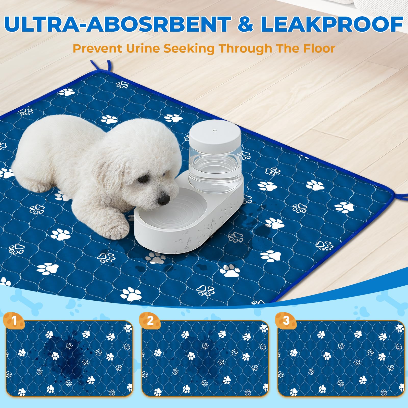 Fostanfly Washable Pee Pads For Dogs, 2 Pack Large 36''X48'' Ultra-Absorbent And Leak-Proof Non-Slip Reusable Potty Training Pad