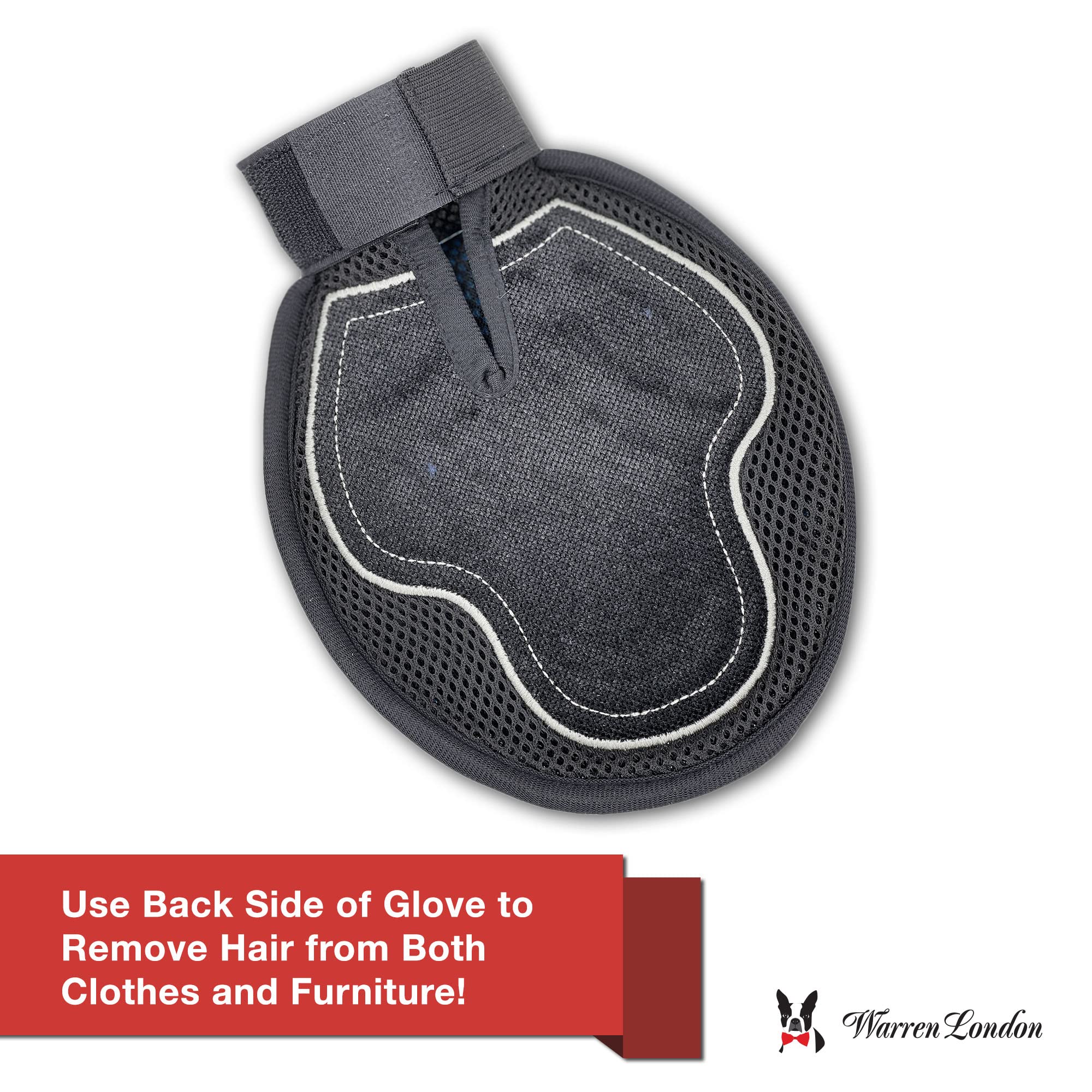 Warren London 2In1 Pet Grooming Glove For Dogs & Cats | Reversible Design Pet Brush With Smooth Side To Remove Fur From Clothes & Furniture | Soft Mitten Contours To Pet Body For Comb & Massage